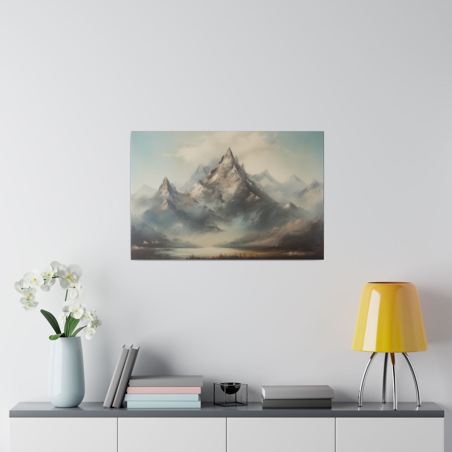 Winter Rustic Mountain Range Vintage Oil Painting Canvas Print Canvas Art & Wall Decor Canvas Decor Eco-friendly Hanging Hardware Holiday Picks Home & Living Indoor Matte Seasonal Picks Sustainable Wall Wood