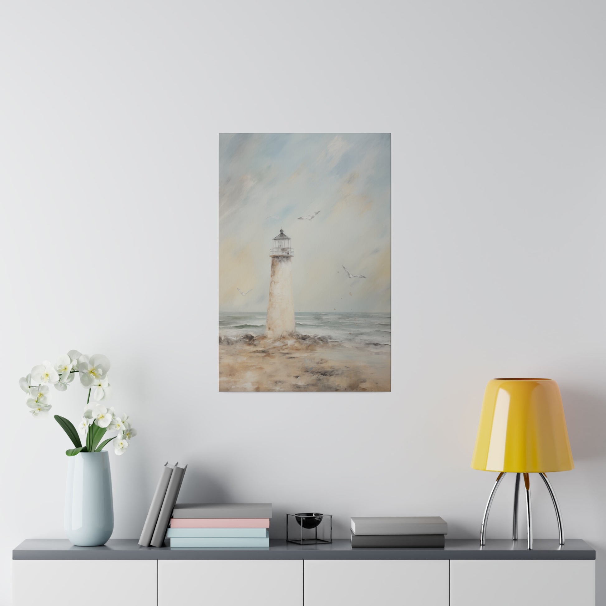 Seaside Lighthouse on the Beach Vintage Oil Painting Canvas Print Canvas Art & Wall Decor Canvas Decor Eco-friendly Hanging Hardware Holiday Picks Home & Living Indoor Matte Seasonal Picks Sustainable Wall Wood