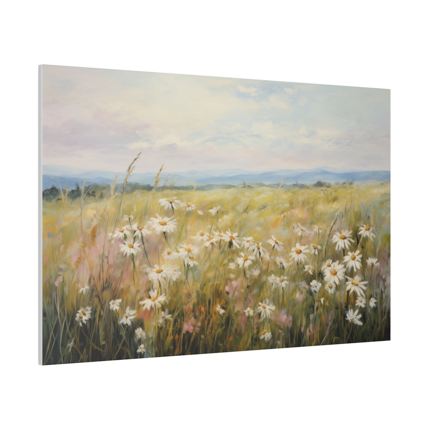 Spring Decor Wildflower Field Pastel Oil Painting Canvas Print 36" x 24" (Horizontal) 0.75'' Canvas Art & Wall Decor Canvas Decor Eco-friendly Hanging Hardware Holiday Picks Home & Living Indoor Matte Seasonal Picks Sustainable Wall Wood