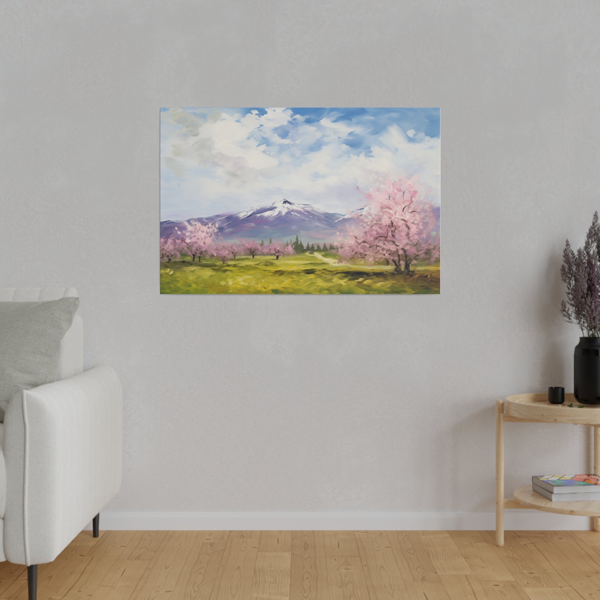 Mountainside Cherry Blossoms Spring Decor Oil Painting Canvas Print Canvas Art & Wall Decor Canvas Decor Eco-friendly Hanging Hardware Holiday Picks Home & Living Indoor Matte Seasonal Picks Sustainable Wall Wood