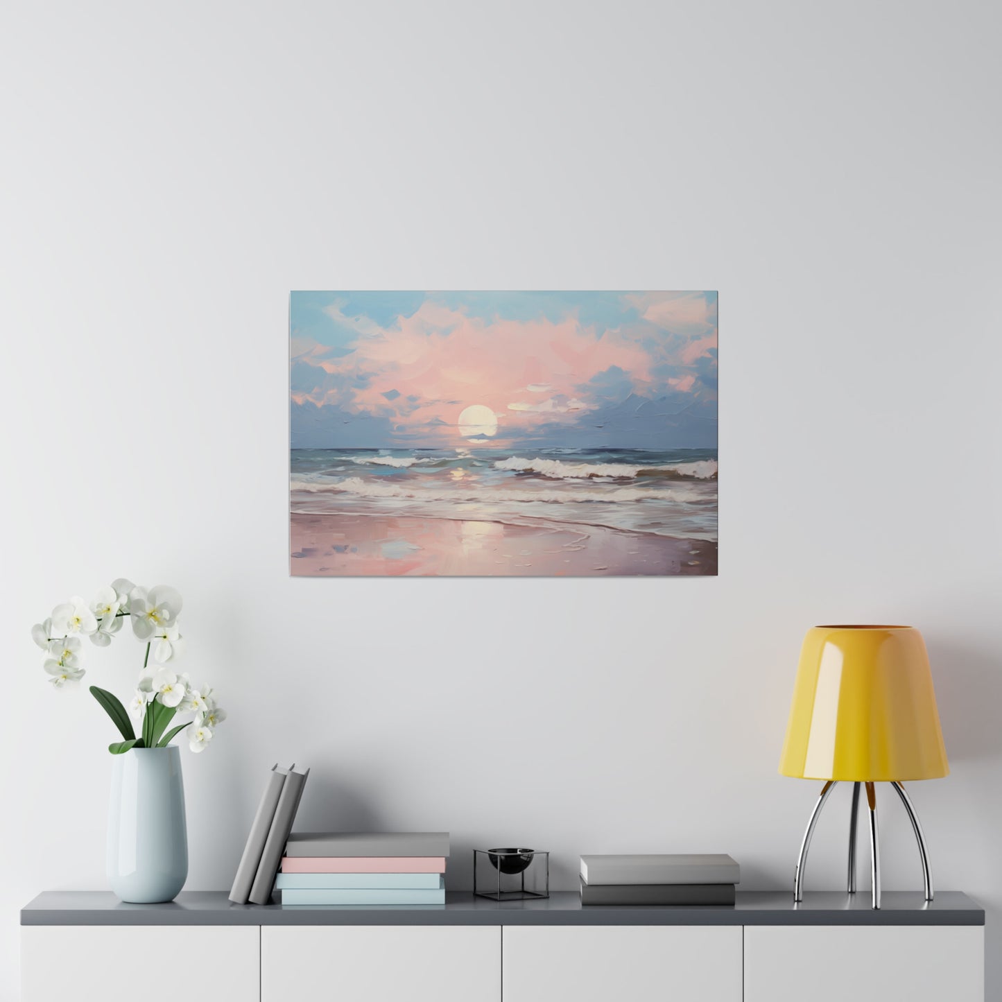 Pink Sky Beach Sunset Oil Painting Canvas Print Canvas Art & Wall Decor Canvas Decor Eco-friendly Hanging Hardware Holiday Picks Home & Living Indoor Matte Seasonal Picks Sustainable Wall Wood