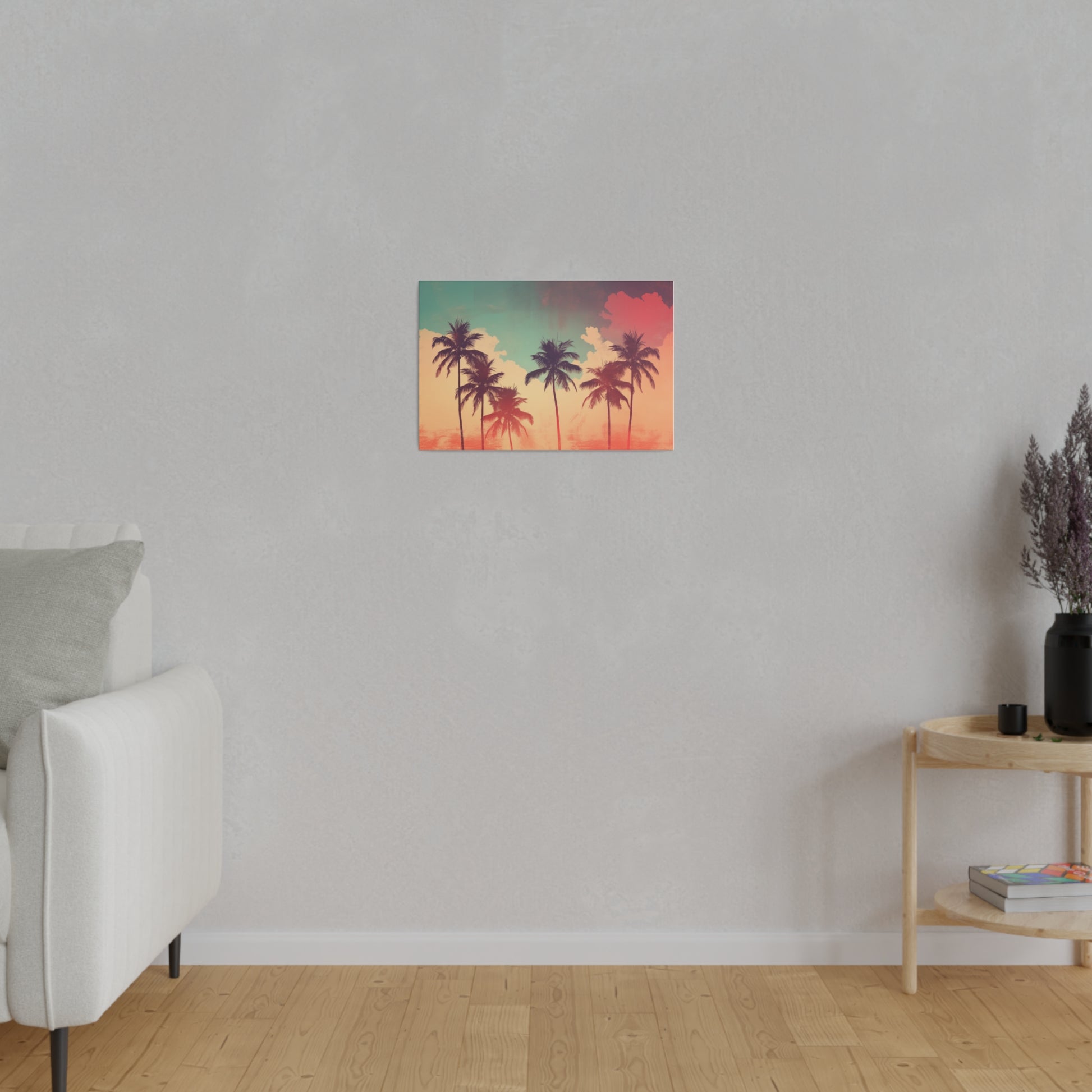 Retro Palm Tree Sunset Canvas Print Canvas Art & Wall Decor Canvas Decor Eco-friendly Hanging Hardware Holiday Picks Home & Living Indoor Matte Seasonal Picks Sustainable Wall Wood