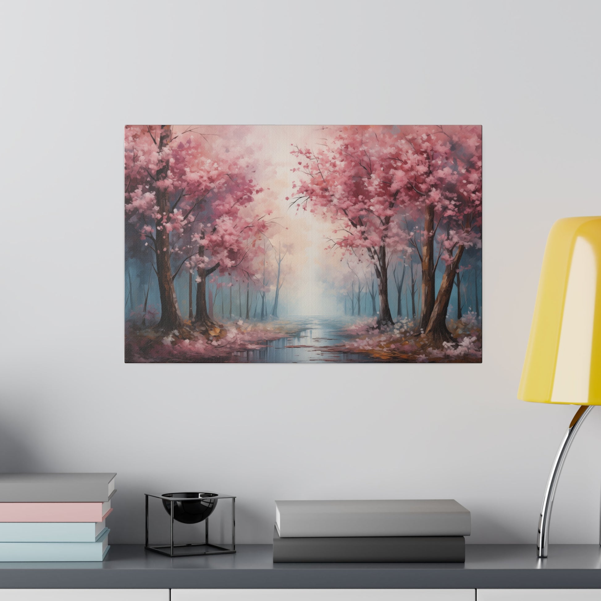 Cherry Blossom Trees Along River Spring Decor Wall Art Oil Painting Canvas Print Canvas Art & Wall Decor Canvas Decor Eco-friendly Hanging Hardware Holiday Picks Home & Living Indoor Matte Seasonal Picks Sustainable Wall Wood