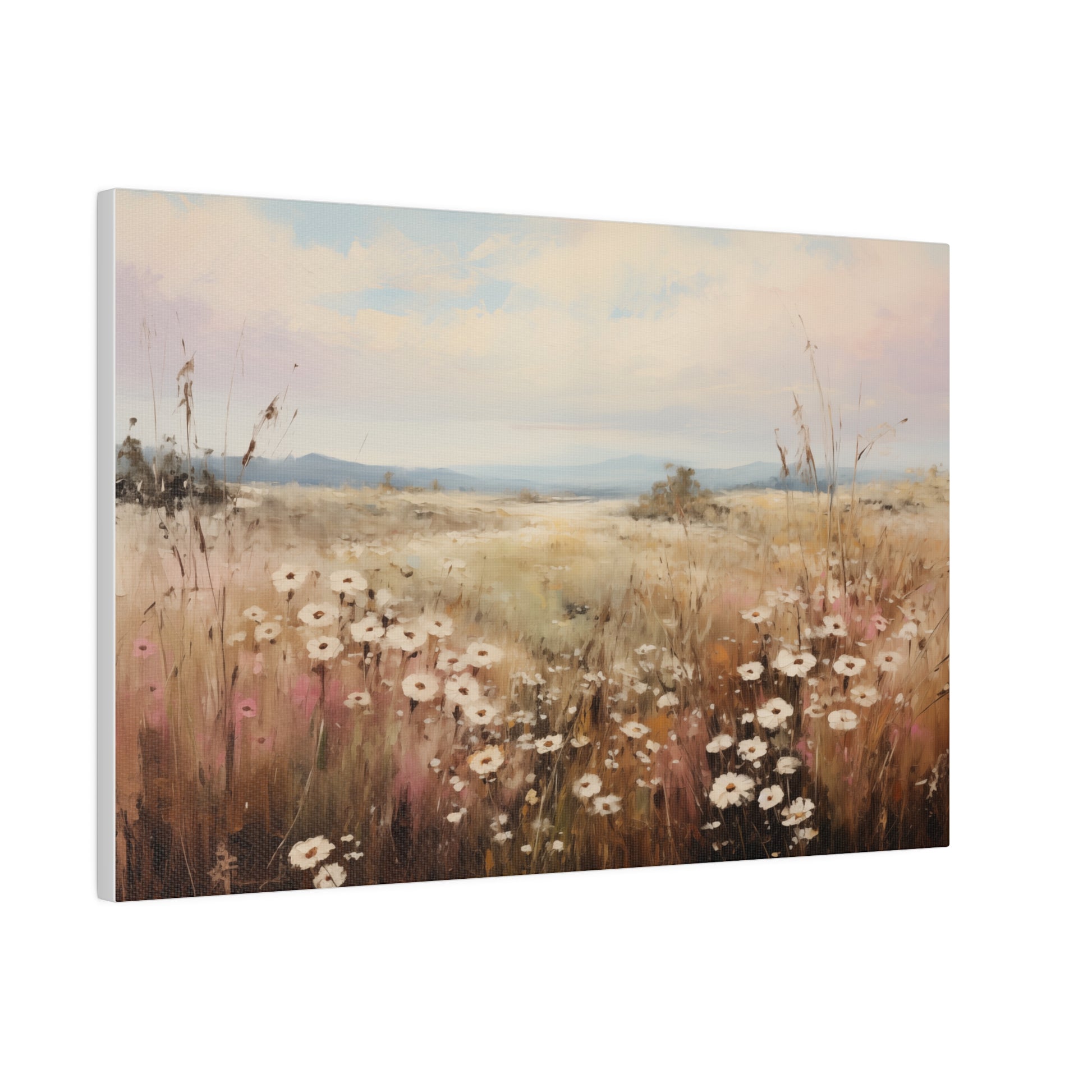 Spring Wildflower Field Landscape Vintage Oil Painting Canvas Print 18″ x 12″ (Horizontal) 0.75'' Canvas Art & Wall Decor Canvas Decor Eco-friendly Hanging Hardware Holiday Picks Home & Living Indoor Matte Seasonal Picks Sustainable Wall Wood