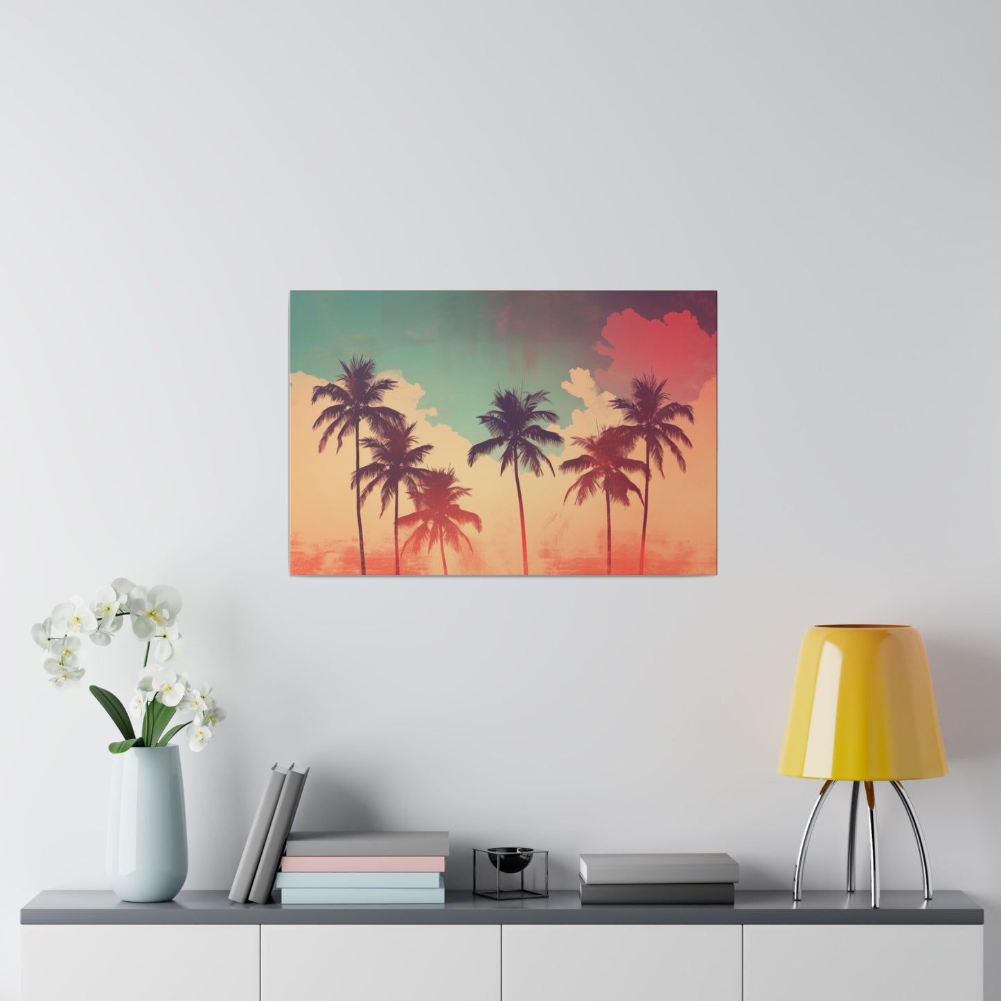 Retro Palm Tree Sunset Canvas Print Canvas Art & Wall Decor Canvas Decor Eco-friendly Hanging Hardware Holiday Picks Home & Living Indoor Matte Seasonal Picks Sustainable Wall Wood