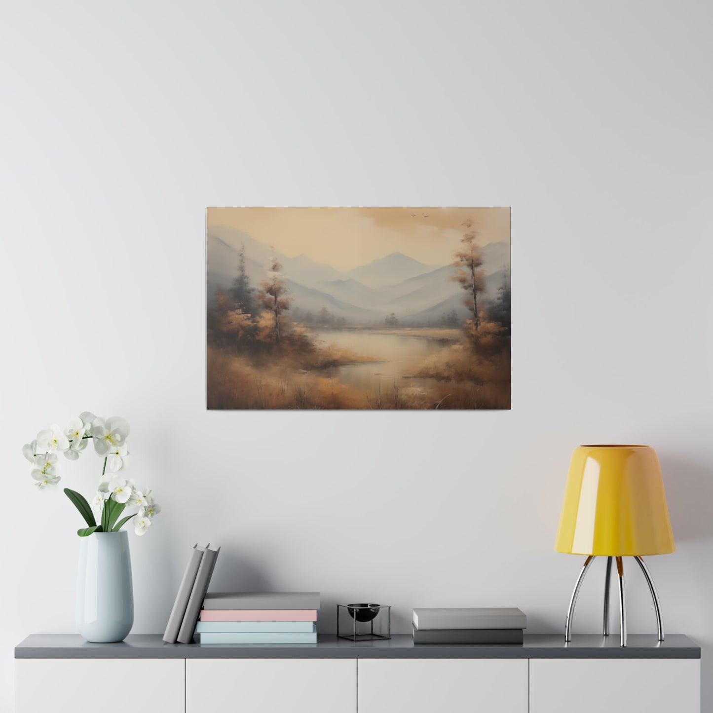 Rustic Lakeside Mountain Rage Vintage Oil Painting Canvas Print Canvas Art & Wall Decor Canvas Decor Eco-friendly Hanging Hardware Holiday Picks Home & Living Indoor Matte Seasonal Picks Sustainable Wall Wood