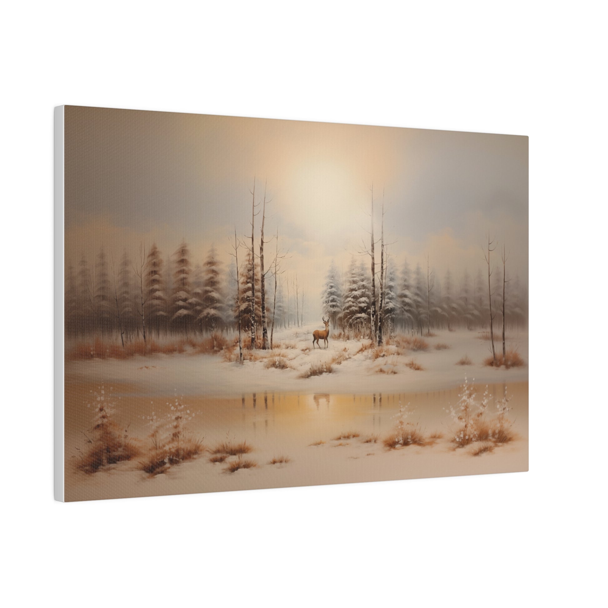 Snowy Winter Pine Tree Forest Vintage Oil Painting Canvas Print 18″ x 12″ (Horizontal) 0.75'' Canvas Art & Wall Decor Canvas Decor Eco-friendly Hanging Hardware Holiday Picks Home & Living Indoor Matte Seasonal Picks Sustainable Wall Wood