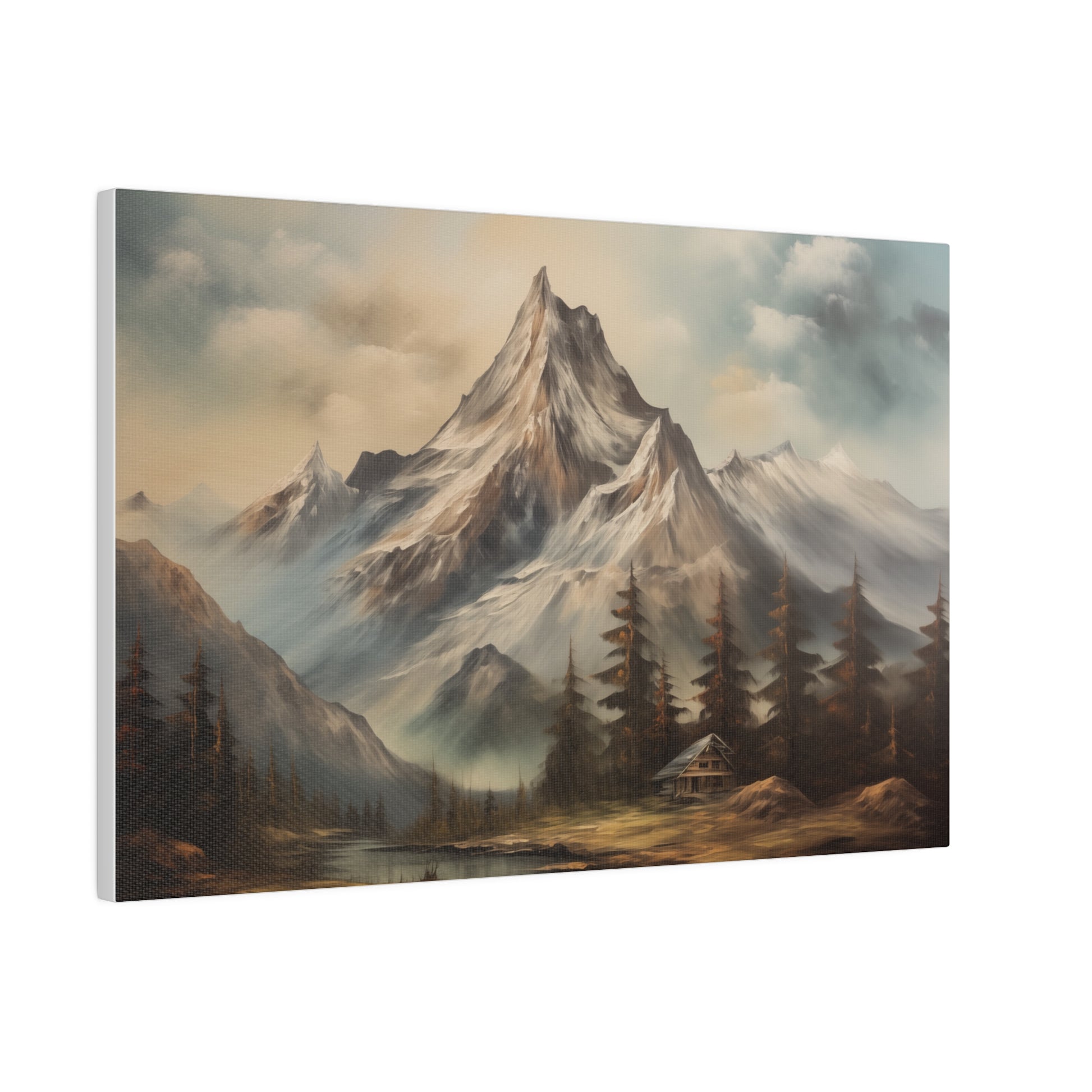 Mountainside Cottage Rustic Vintage Oil Painting Canvas Print 18″ x 12″ (Horizontal) 0.75'' Canvas Art & Wall Decor Canvas Decor Eco-friendly Hanging Hardware Holiday Picks Home & Living Indoor Matte Seasonal Picks Sustainable Wall Wood