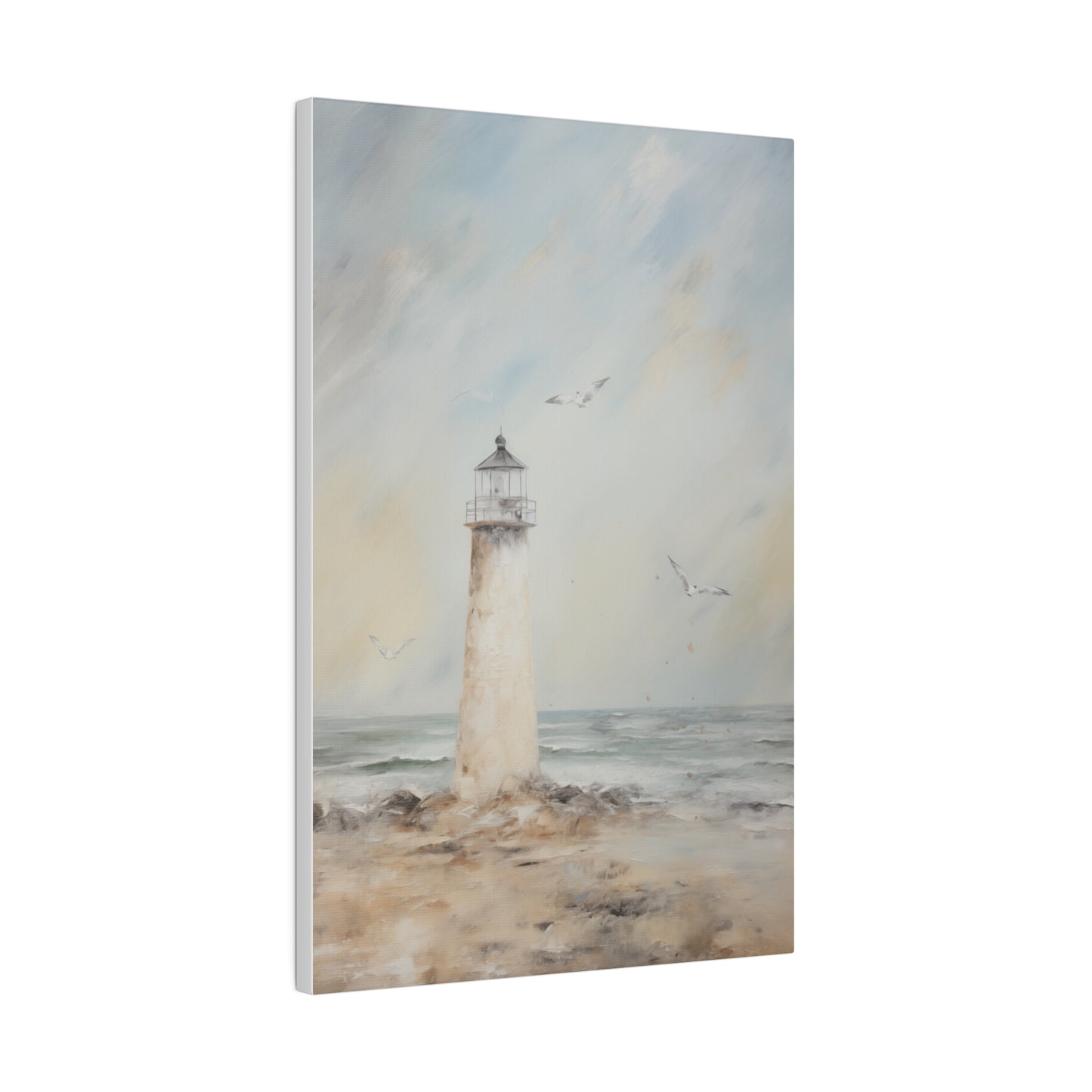 Seaside Lighthouse on the Beach Vintage Oil Painting Canvas Print 12″ x 18″ (Vertical) 0.75'' Canvas Art & Wall Decor Canvas Decor Eco-friendly Hanging Hardware Holiday Picks Home & Living Indoor Matte Seasonal Picks Sustainable Wall Wood