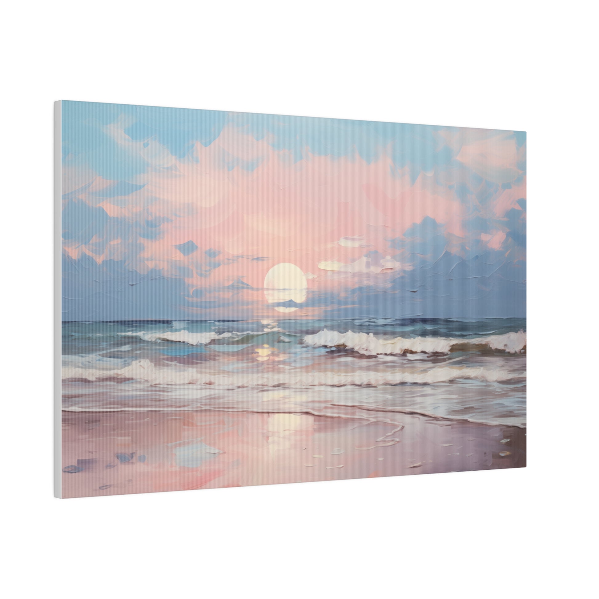 Pink Sky Beach Sunset Oil Painting Canvas Print 24″ x 16″ (Horizontal) 0.75'' Canvas Art & Wall Decor Canvas Decor Eco-friendly Hanging Hardware Holiday Picks Home & Living Indoor Matte Seasonal Picks Sustainable Wall Wood