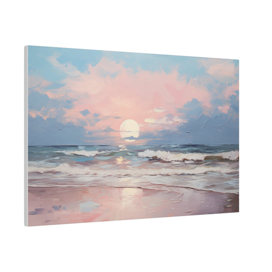 Pink Sky Beach Sunset Oil Painting Canvas Print
