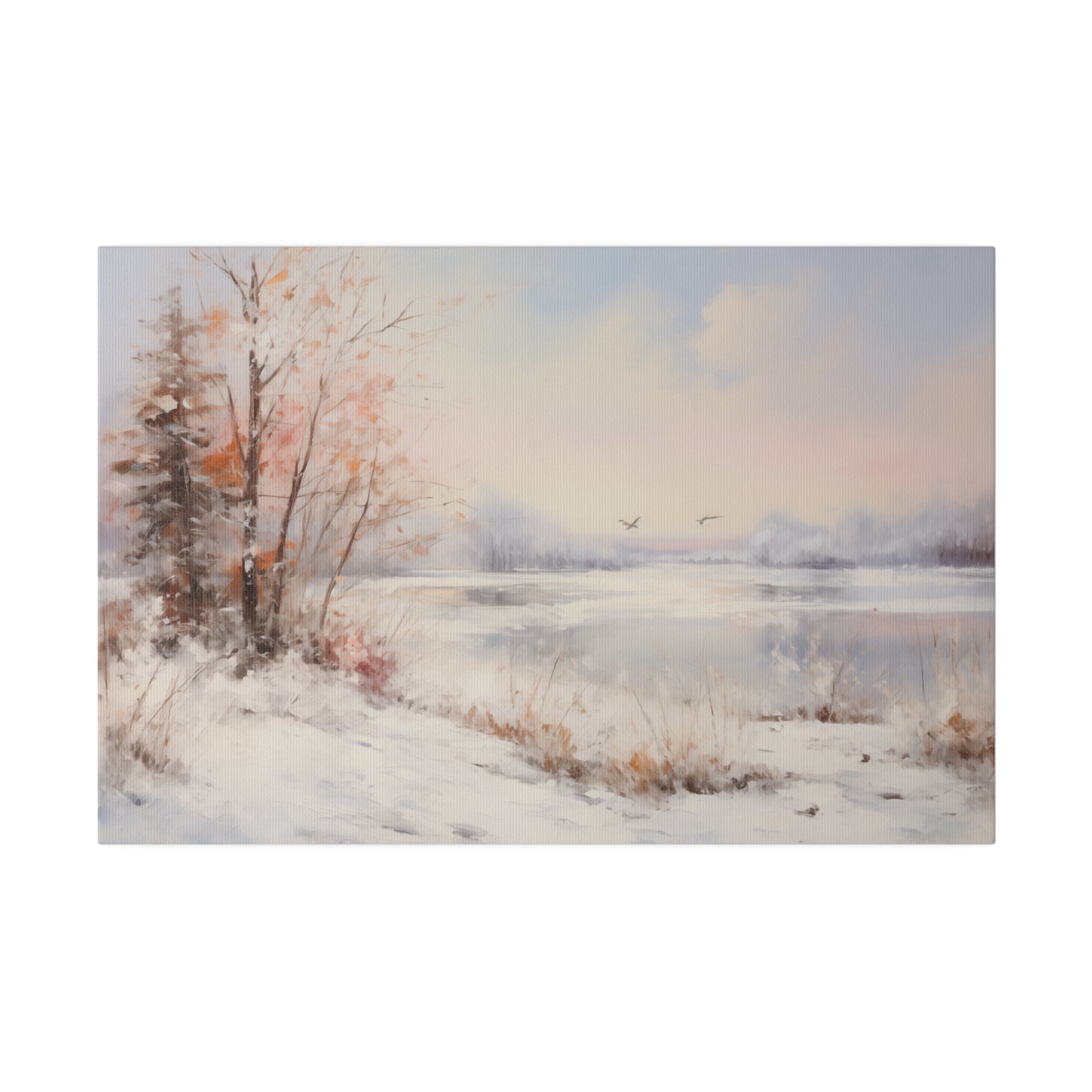 Winter Lake Landscape Vintage Oil Painting Canvas Print Canvas Art & Wall Decor Canvas Decor Eco-friendly Hanging Hardware Holiday Picks Home & Living Indoor Matte Seasonal Picks Sustainable Wall Wood