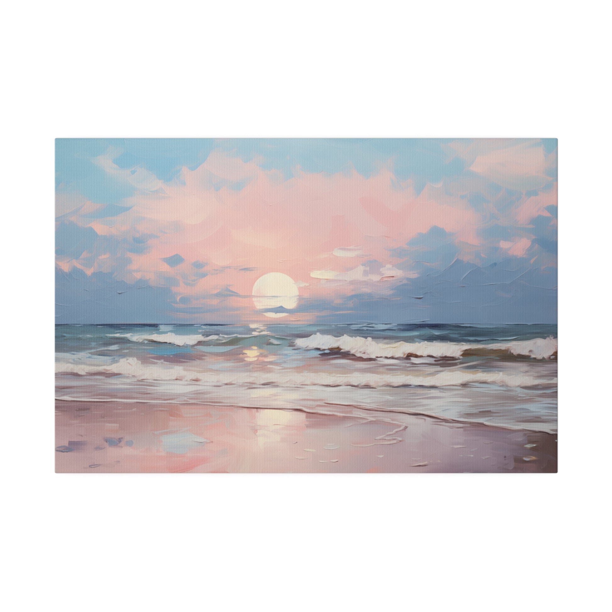 Pink Sky Beach Sunset Oil Painting Canvas Print Canvas Art & Wall Decor Canvas Decor Eco-friendly Hanging Hardware Holiday Picks Home & Living Indoor Matte Seasonal Picks Sustainable Wall Wood