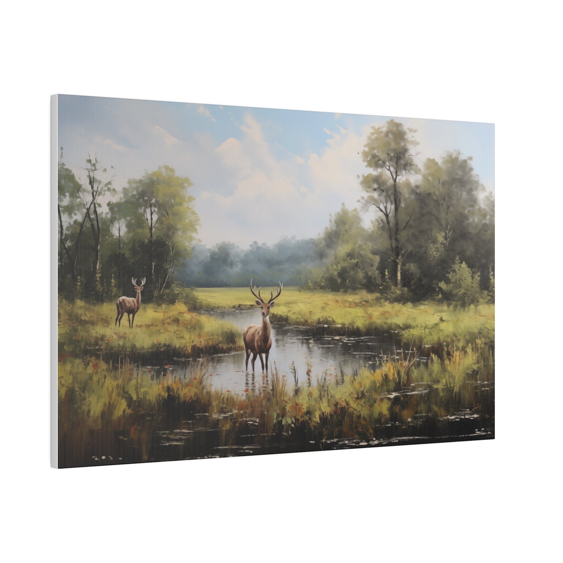 Rustic Dark Spring Meadows Landscape Vintage Oil Painting Canvas Print 24″ x 16″ (Horizontal) 0.75'' Canvas Art & Wall Decor Canvas Decor Eco-friendly Hanging Hardware Holiday Picks Home & Living Indoor Matte Seasonal Picks Sustainable Wall Wood