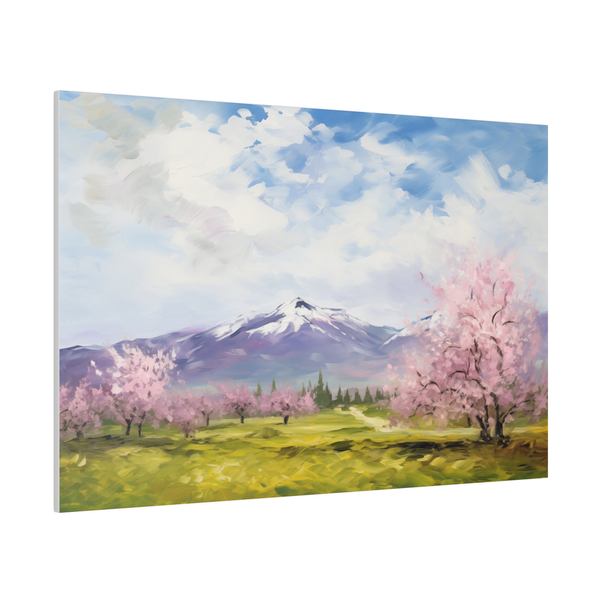 Mountainside Cherry Blossoms Spring Decor Oil Painting Canvas Print 36" x 24" (Horizontal) 0.75'' Canvas Art & Wall Decor Canvas Decor Eco-friendly Hanging Hardware Holiday Picks Home & Living Indoor Matte Seasonal Picks Sustainable Wall Wood