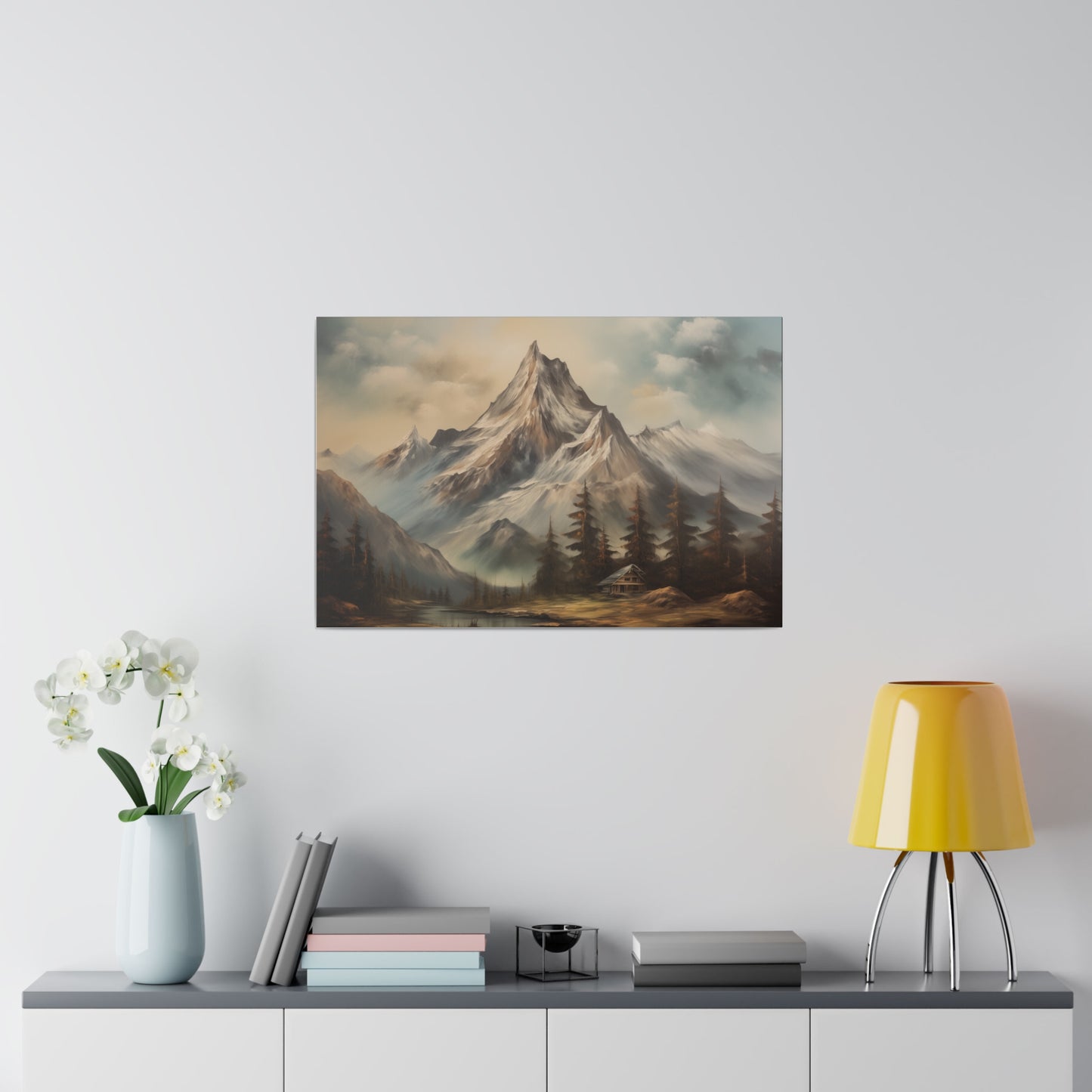 Mountainside Cottage Rustic Vintage Oil Painting Canvas Print Canvas Art & Wall Decor Canvas Decor Eco-friendly Hanging Hardware Holiday Picks Home & Living Indoor Matte Seasonal Picks Sustainable Wall Wood