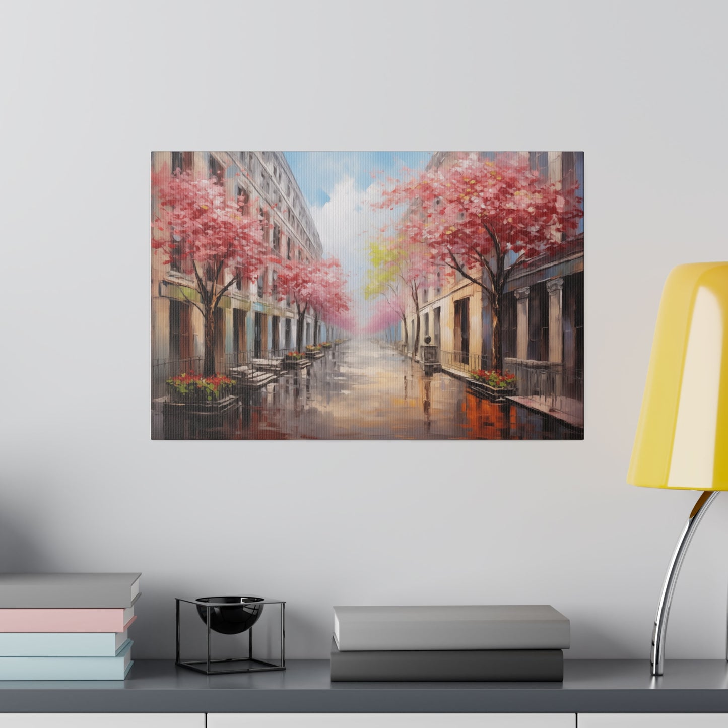 Spring Cherry Blossoms in the City Oil Painting Canvas Print Canvas Art & Wall Decor Canvas Decor Eco-friendly Hanging Hardware Holiday Picks Home & Living Indoor Matte Seasonal Picks Sustainable Wall Wood