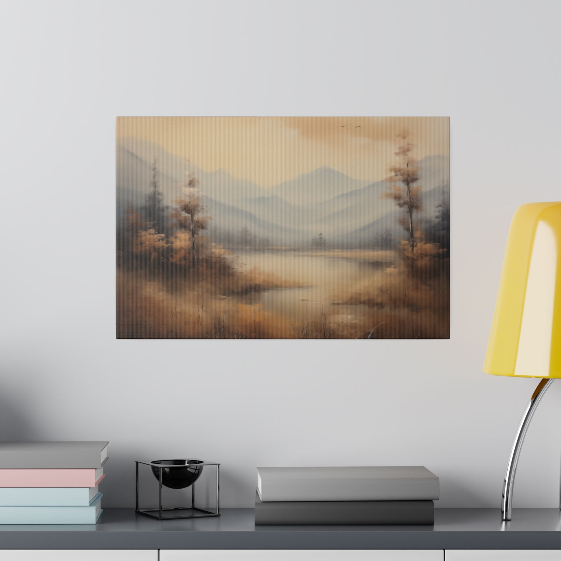 Rustic Lakeside Mountain Rage Vintage Oil Painting Canvas Print Canvas Art & Wall Decor Canvas Decor Eco-friendly Hanging Hardware Holiday Picks Home & Living Indoor Matte Seasonal Picks Sustainable Wall Wood