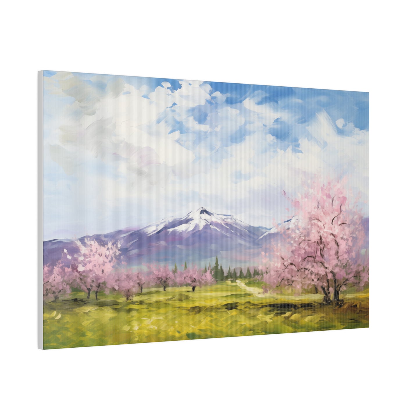 Mountainside Cherry Blossoms Spring Decor Oil Painting Canvas Print 24″ x 16″ (Horizontal) 0.75'' Canvas Art & Wall Decor Canvas Decor Eco-friendly Hanging Hardware Holiday Picks Home & Living Indoor Matte Seasonal Picks Sustainable Wall Wood