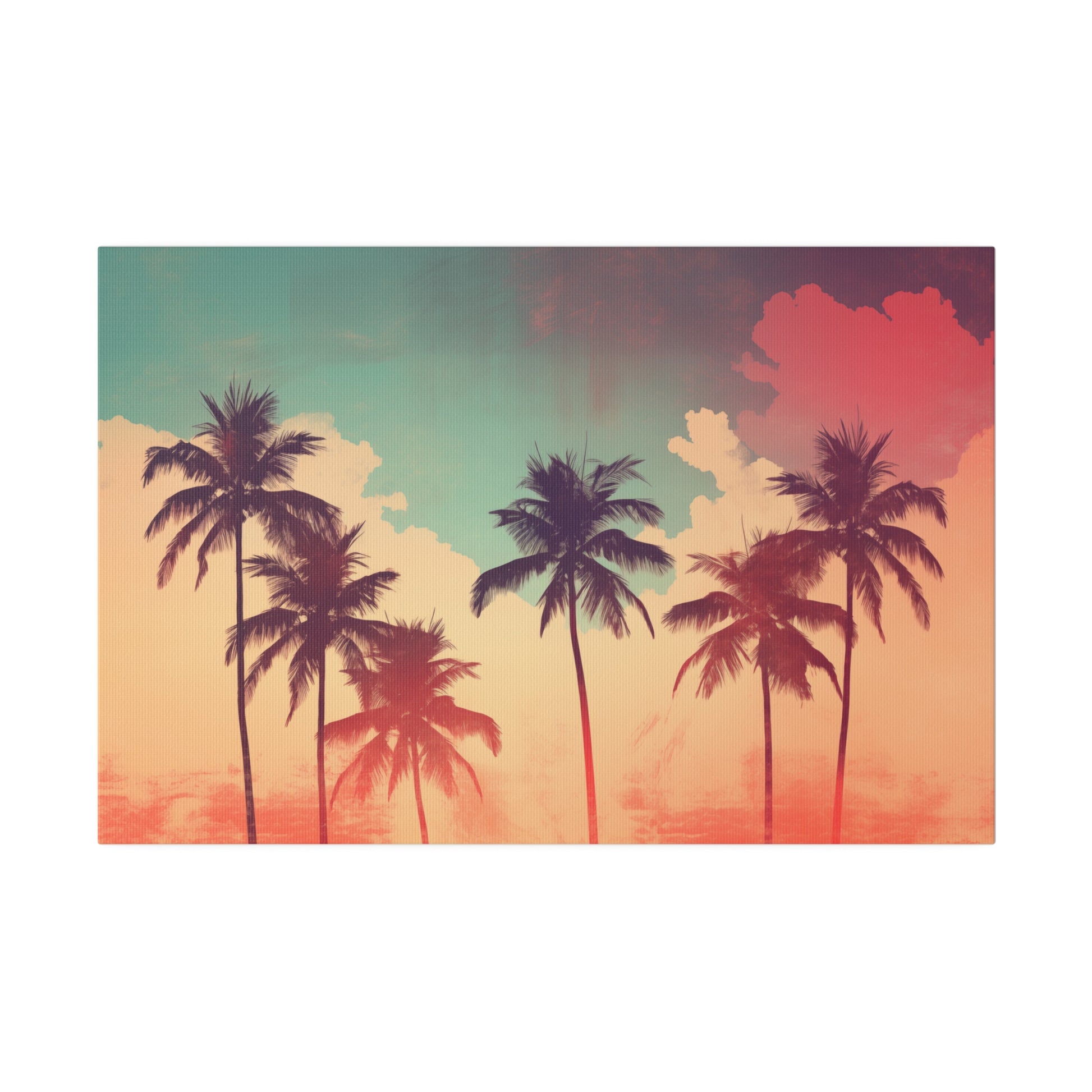 Retro Palm Tree Sunset Canvas Print Canvas Art & Wall Decor Canvas Decor Eco-friendly Hanging Hardware Holiday Picks Home & Living Indoor Matte Seasonal Picks Sustainable Wall Wood