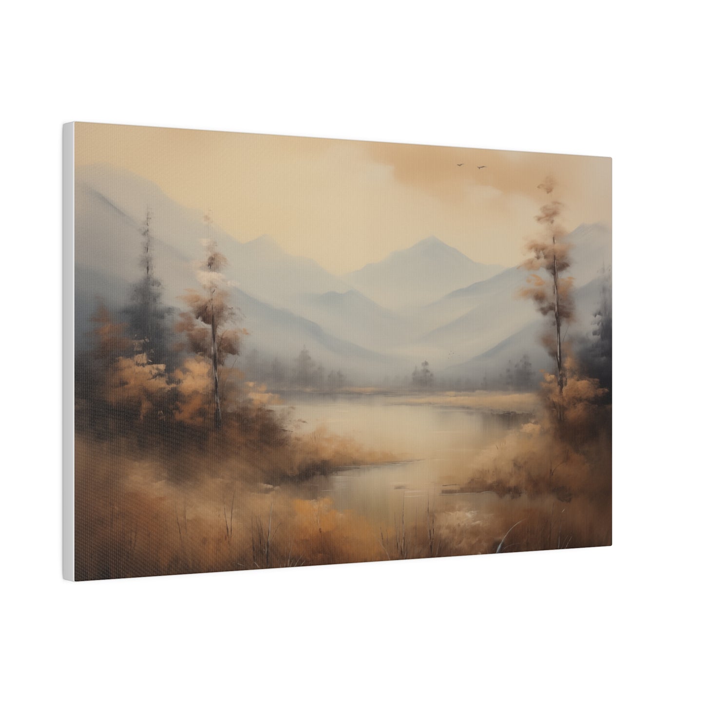 Rustic Lakeside Mountain Rage Vintage Oil Painting Canvas Print 18″ x 12″ (Horizontal) 0.75'' Canvas Art & Wall Decor Canvas Decor Eco-friendly Hanging Hardware Holiday Picks Home & Living Indoor Matte Seasonal Picks Sustainable Wall Wood