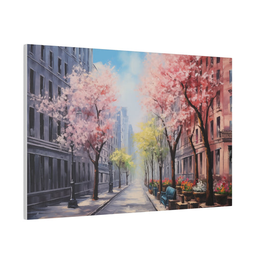 Spring in the City Oil Painting Canvas Print 24″ x 16″ (Horizontal) 0.75'' Canvas Art & Wall Decor Canvas Decor Eco-friendly Hanging Hardware Holiday Picks Home & Living Indoor Matte Seasonal Picks Sustainable Wall Wood