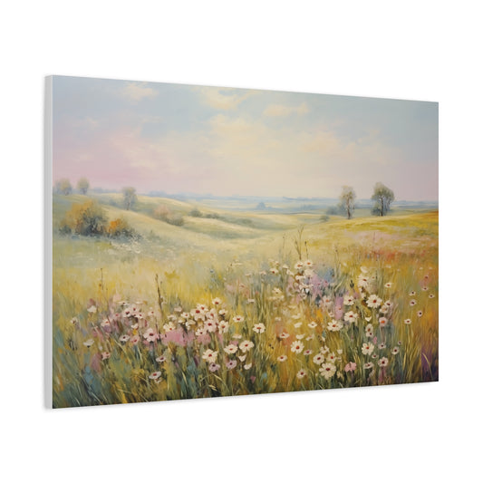 Spring Wildflowers in Rolling Hills Pastel Oil Painting Canvas Print 36″ x 24″ (Horizontal) 1.25" Canvas Art & Wall Decor Canvas Decor Hanging Hardware Home & Living Matte Mother's Day Spring Essentials Sustainable