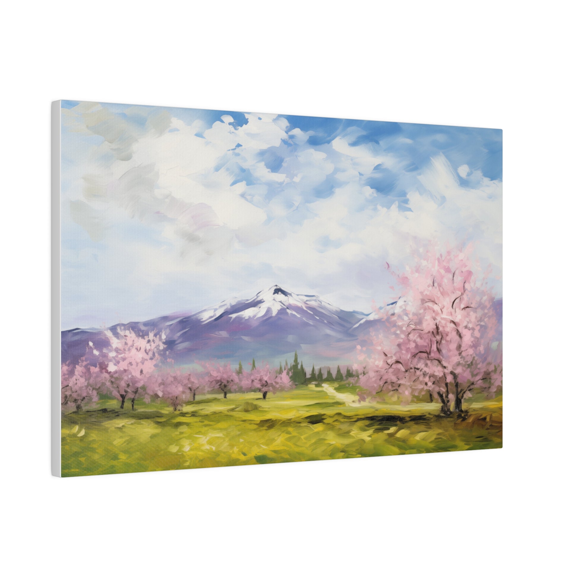 Mountainside Cherry Blossoms Spring Decor Oil Painting Canvas Print 18″ x 12″ (Horizontal) 0.75'' Canvas Art & Wall Decor Canvas Decor Eco-friendly Hanging Hardware Holiday Picks Home & Living Indoor Matte Seasonal Picks Sustainable Wall Wood