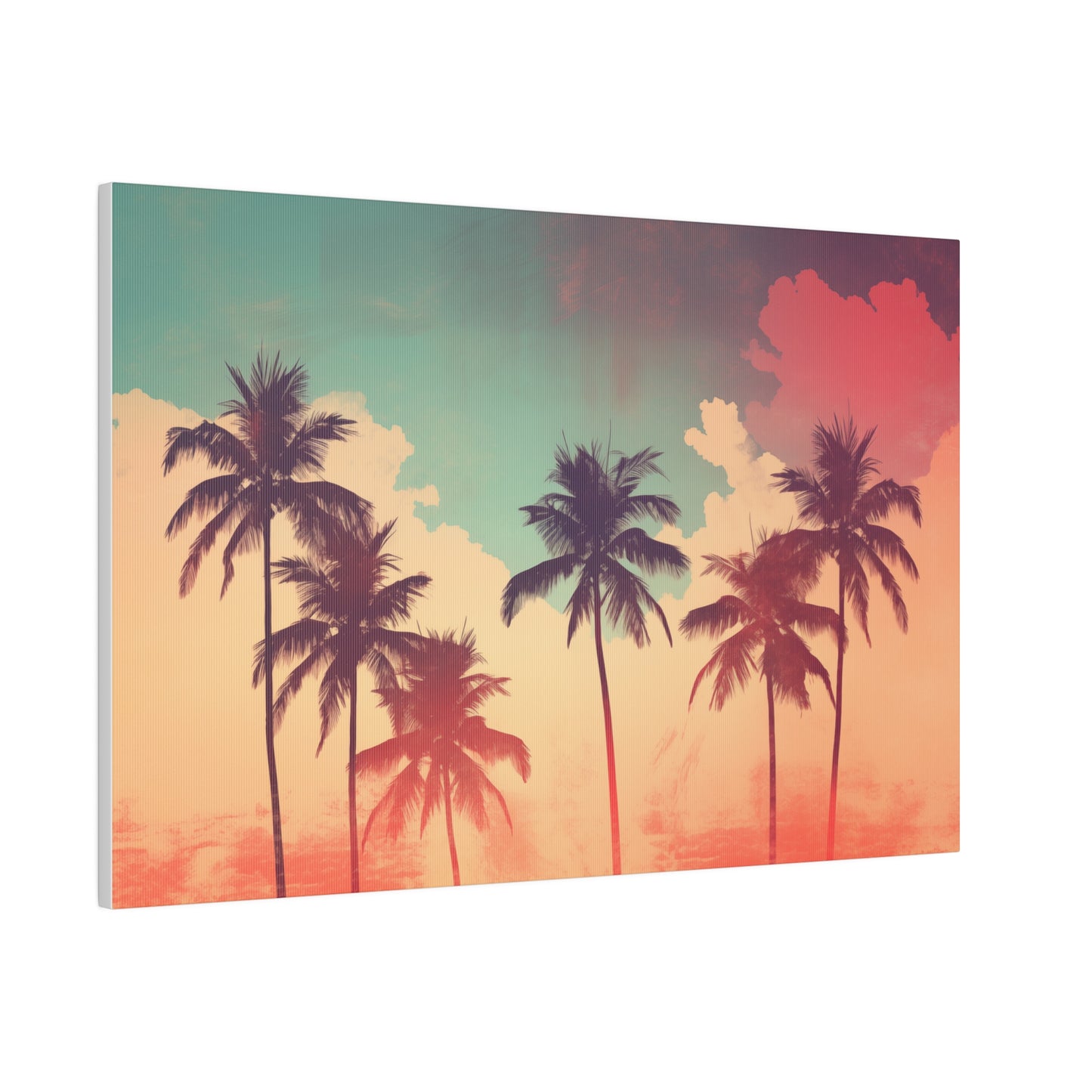 Retro Palm Tree Sunset Canvas Print 24″ x 16″ (Horizontal) 0.75'' Canvas Art & Wall Decor Canvas Decor Eco-friendly Hanging Hardware Holiday Picks Home & Living Indoor Matte Seasonal Picks Sustainable Wall Wood