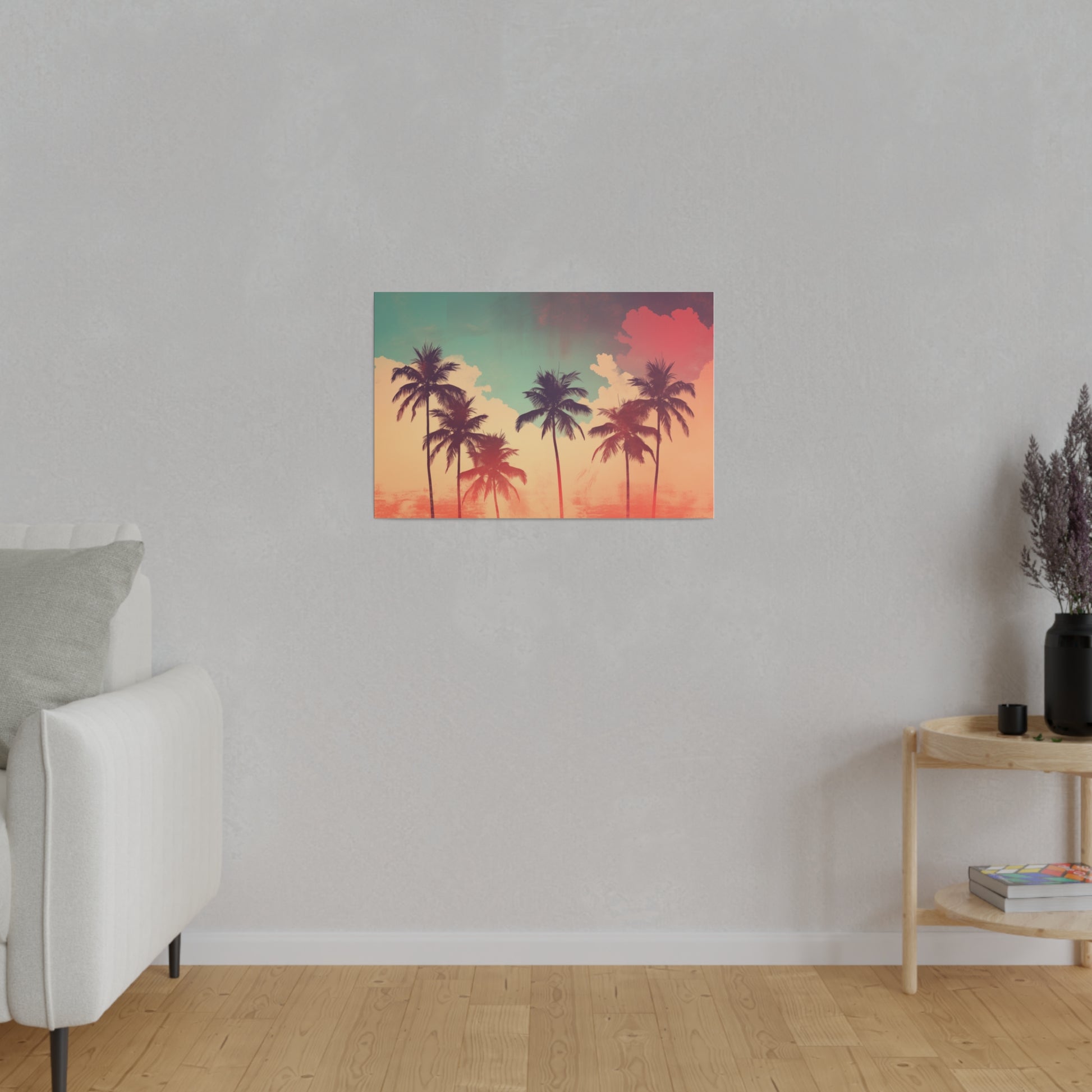 Retro Palm Tree Sunset Canvas Print Canvas Art & Wall Decor Canvas Decor Eco-friendly Hanging Hardware Holiday Picks Home & Living Indoor Matte Seasonal Picks Sustainable Wall Wood