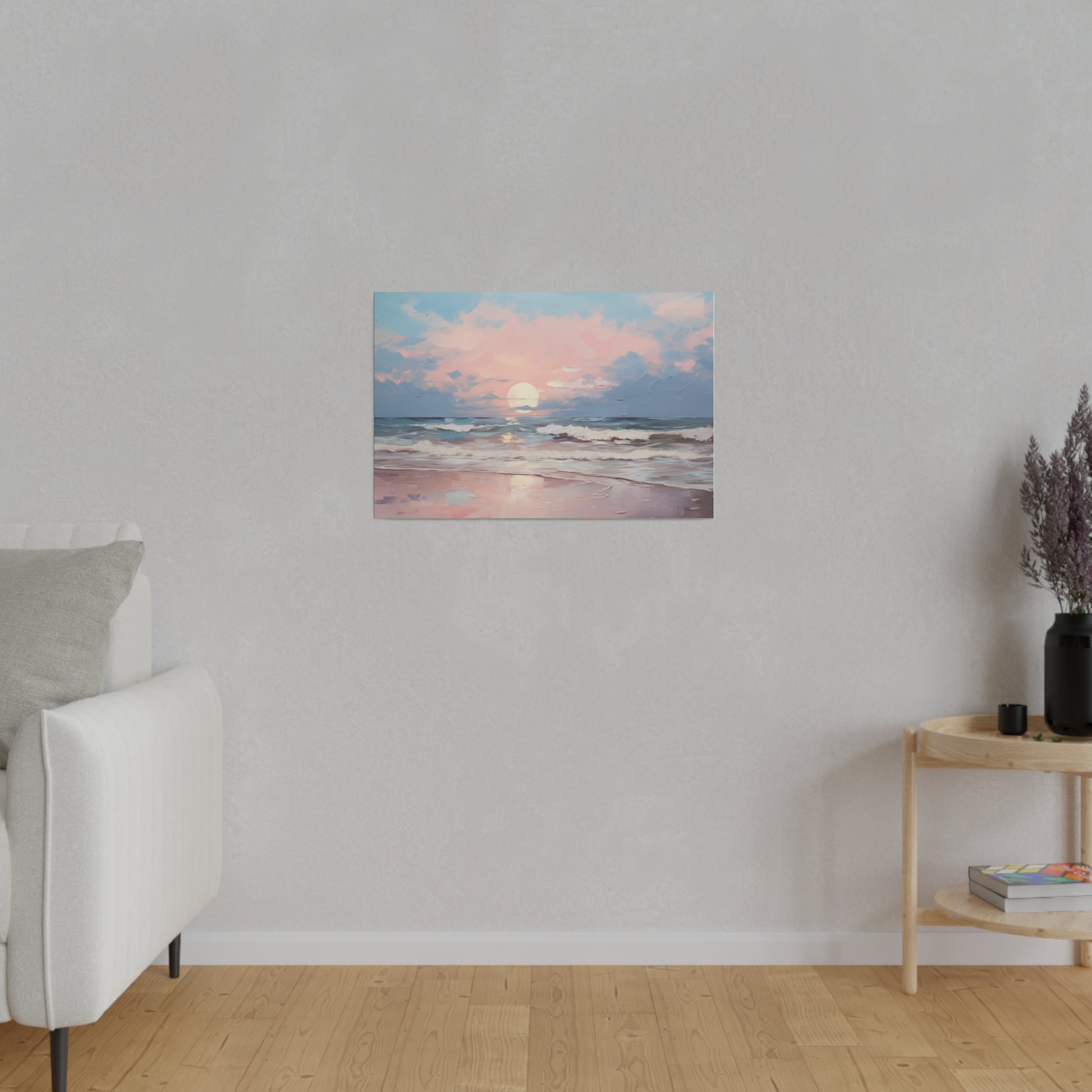 Pink Sky Beach Sunset Oil Painting Canvas Print Canvas Art & Wall Decor Canvas Decor Eco-friendly Hanging Hardware Holiday Picks Home & Living Indoor Matte Seasonal Picks Sustainable Wall Wood