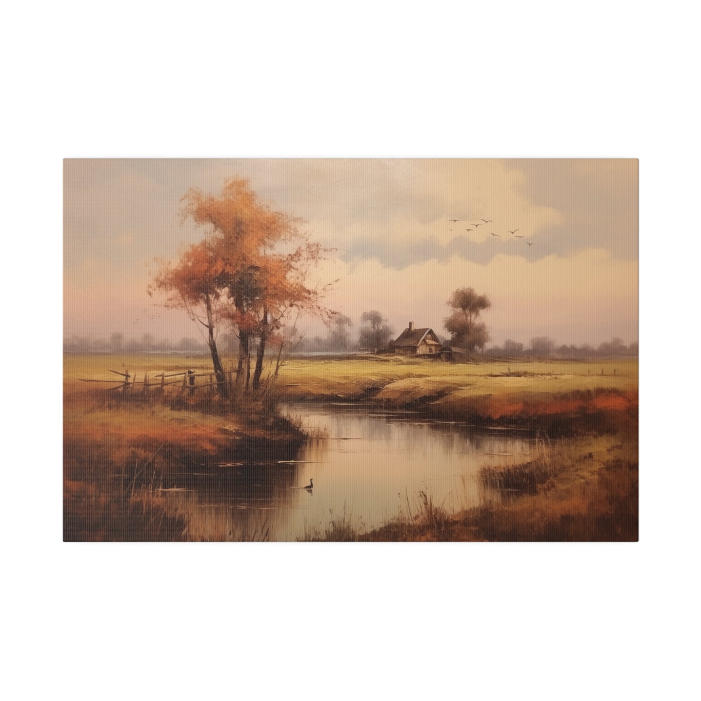 Cottage on a River Countryscape Vintage Oil Painting Canvas Print Canvas Art & Wall Decor Canvas Decor Eco-friendly Hanging Hardware Holiday Picks Home & Living Indoor Matte Seasonal Picks Sustainable Wall Wood