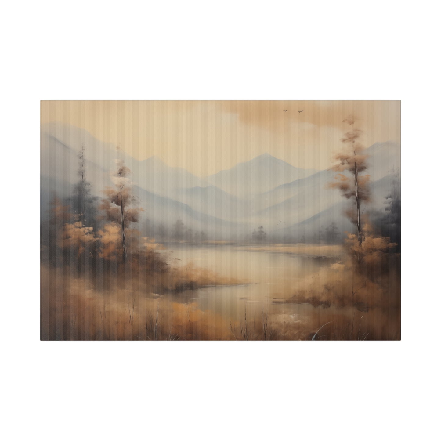 Rustic Lakeside Mountain Rage Vintage Oil Painting Canvas Print Canvas Art & Wall Decor Canvas Decor Eco-friendly Hanging Hardware Holiday Picks Home & Living Indoor Matte Seasonal Picks Sustainable Wall Wood