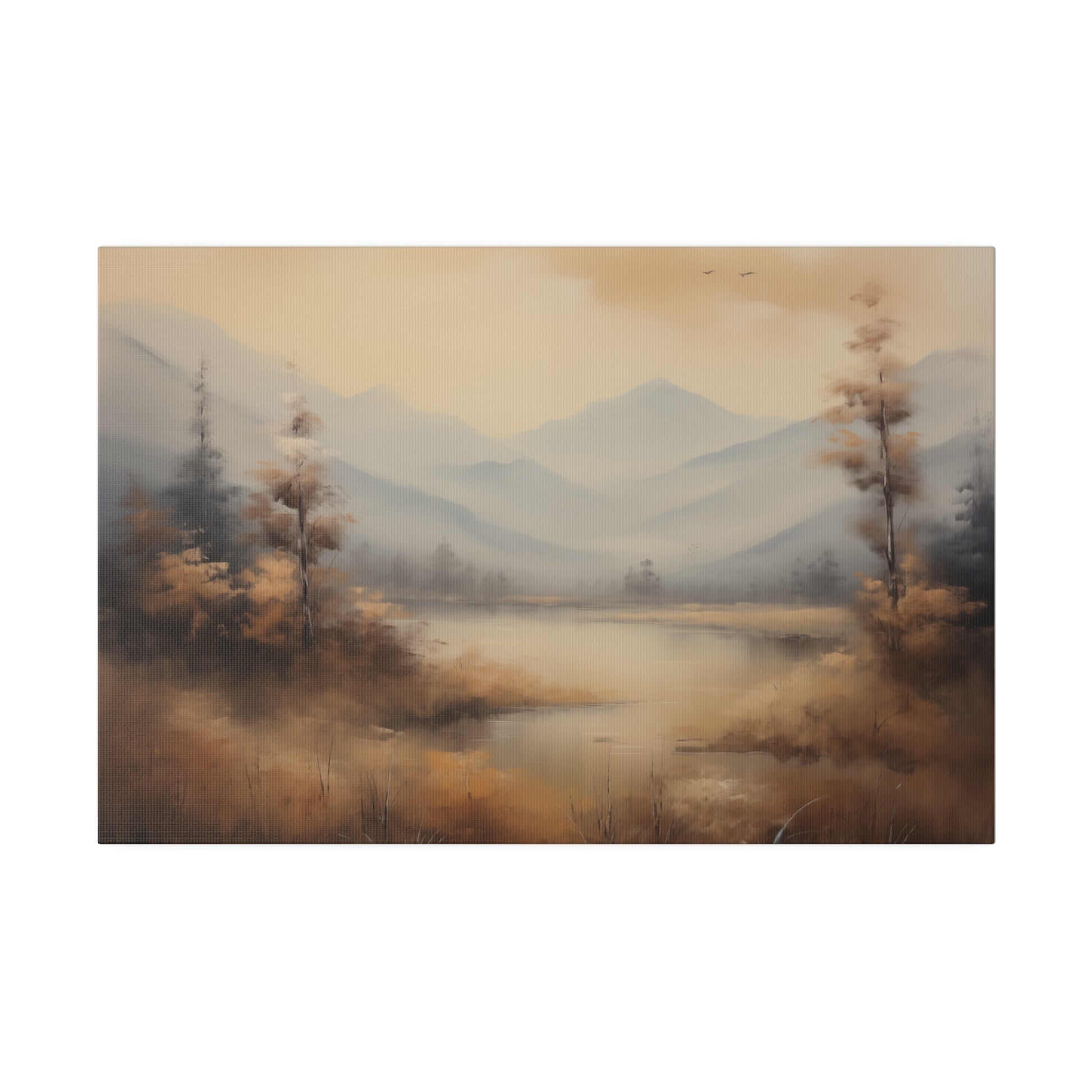 Rustic Lakeside Mountain Rage Vintage Oil Painting Canvas Print Canvas Art & Wall Decor Canvas Decor Eco-friendly Hanging Hardware Holiday Picks Home & Living Indoor Matte Seasonal Picks Sustainable Wall Wood