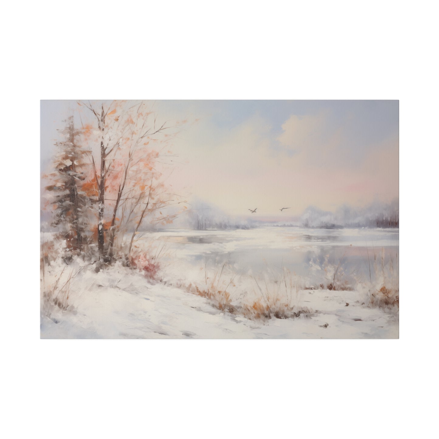 Winter Lake Landscape Vintage Oil Painting Canvas Print Canvas Art & Wall Decor Canvas Decor Eco-friendly Hanging Hardware Holiday Picks Home & Living Indoor Matte Seasonal Picks Sustainable Wall Wood