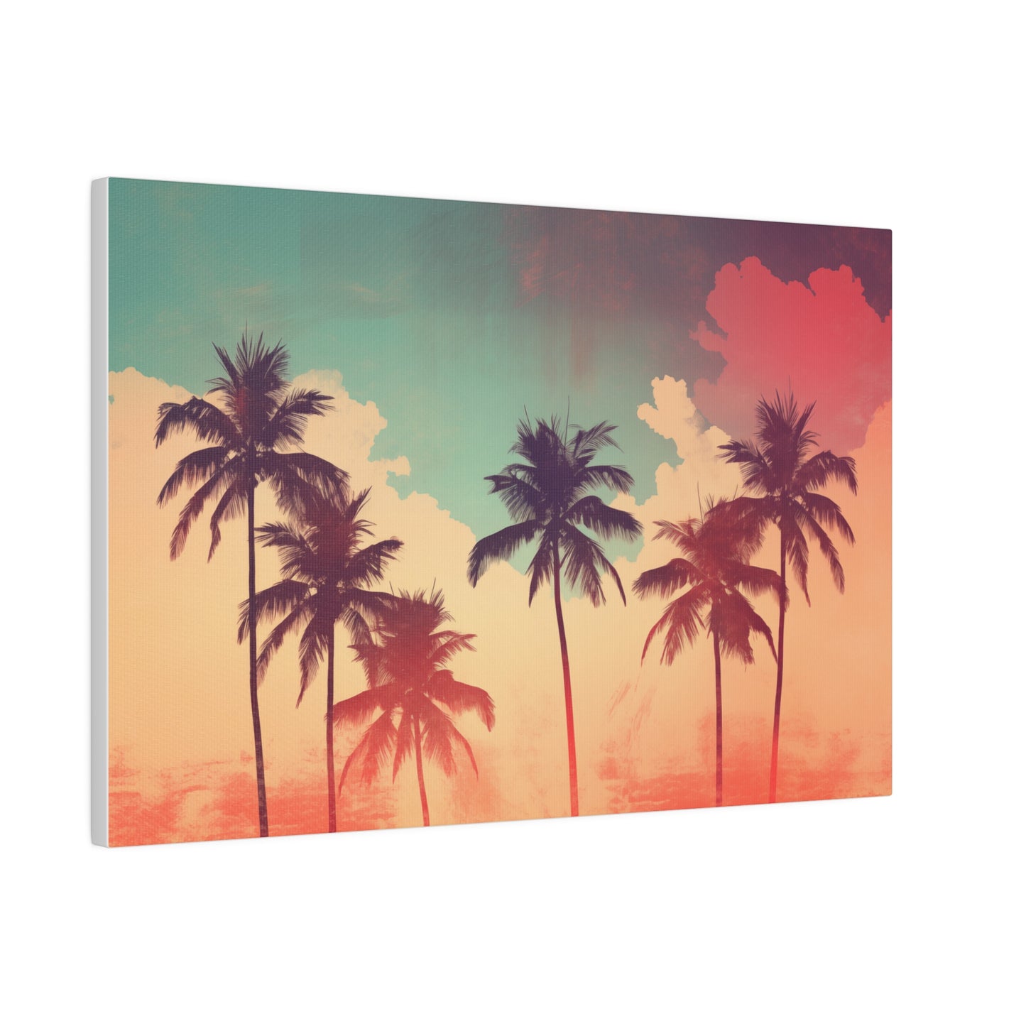 Retro Palm Tree Sunset Canvas Print 18″ x 12″ (Horizontal) 0.75'' Canvas Art & Wall Decor Canvas Decor Eco-friendly Hanging Hardware Holiday Picks Home & Living Indoor Matte Seasonal Picks Sustainable Wall Wood