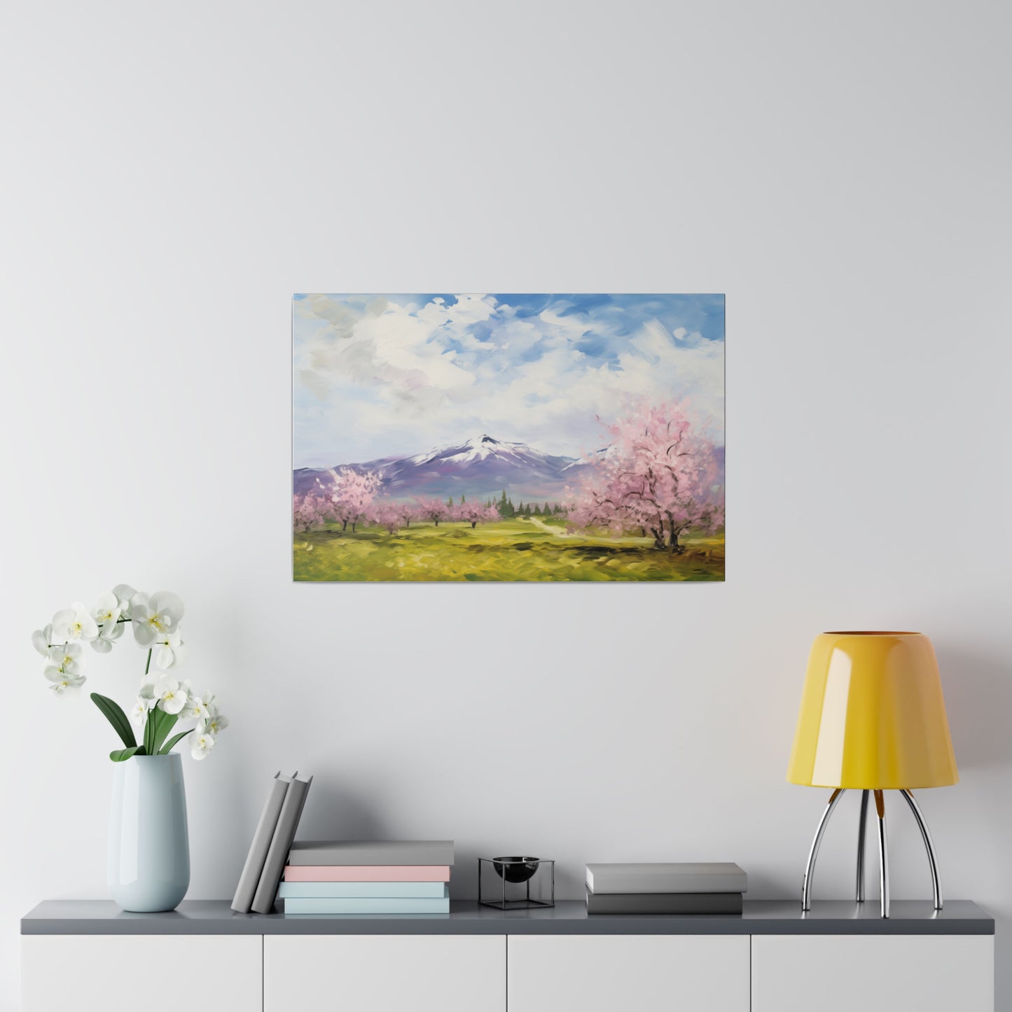 Mountainside Cherry Blossoms Spring Decor Oil Painting Canvas Print Canvas Art & Wall Decor Canvas Decor Eco-friendly Hanging Hardware Holiday Picks Home & Living Indoor Matte Seasonal Picks Sustainable Wall Wood