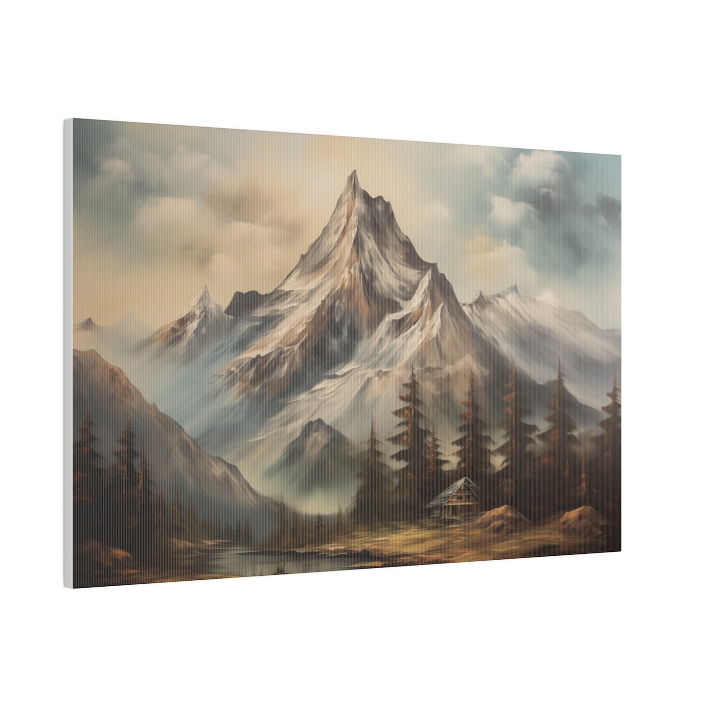 Mountainside Cottage Rustic Vintage Oil Painting Canvas Print 24″ x 16″ (Horizontal) 0.75'' Canvas Art & Wall Decor Canvas Decor Eco-friendly Hanging Hardware Holiday Picks Home & Living Indoor Matte Seasonal Picks Sustainable Wall Wood