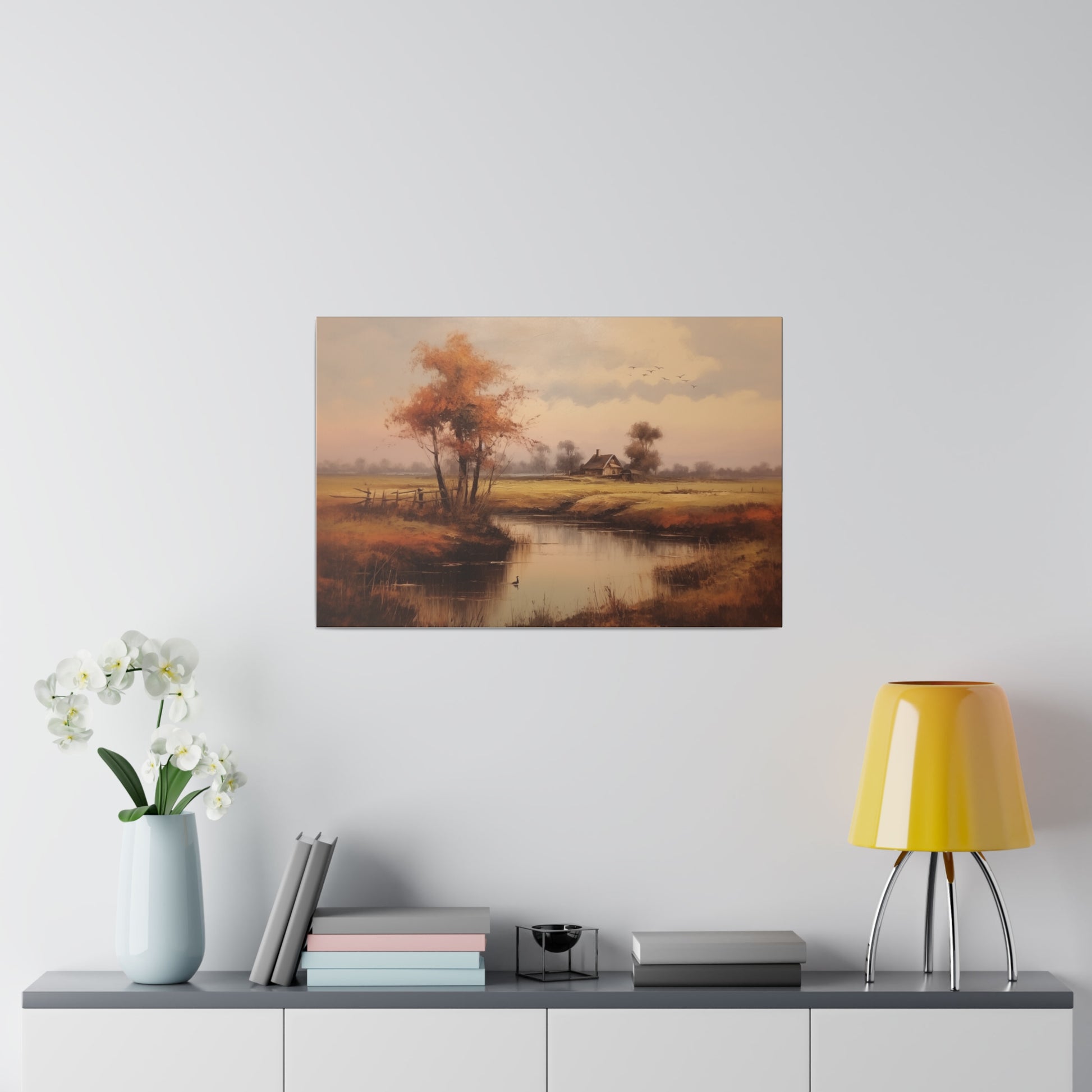 Cottage on a River Countryscape Vintage Oil Painting Canvas Print Canvas Art & Wall Decor Canvas Decor Eco-friendly Hanging Hardware Holiday Picks Home & Living Indoor Matte Seasonal Picks Sustainable Wall Wood