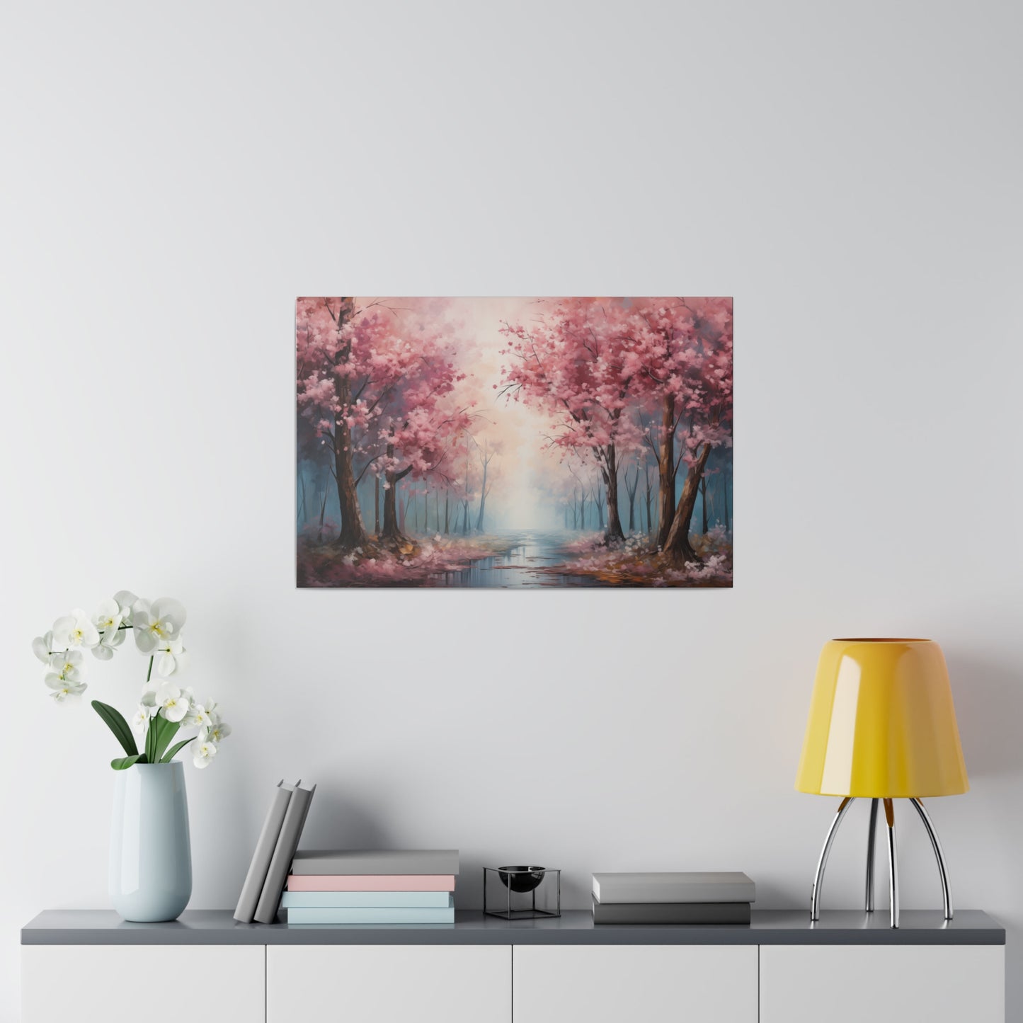 Cherry Blossom Trees Along River Spring Decor Wall Art Oil Painting Canvas Print Canvas Art & Wall Decor Canvas Decor Eco-friendly Hanging Hardware Holiday Picks Home & Living Indoor Matte Seasonal Picks Sustainable Wall Wood