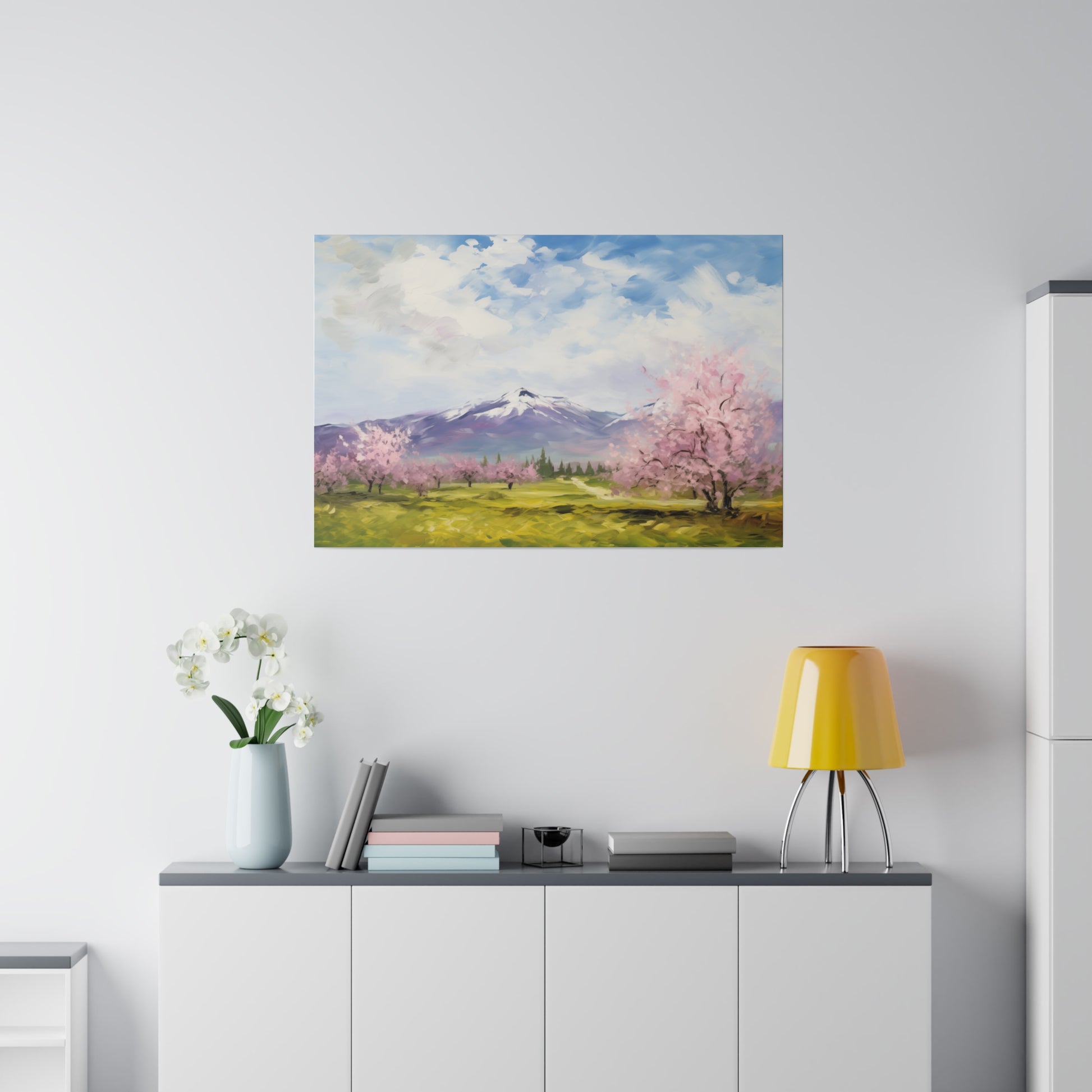 Mountainside Cherry Blossoms Spring Decor Oil Painting Canvas Print Canvas Art & Wall Decor Canvas Decor Eco-friendly Hanging Hardware Holiday Picks Home & Living Indoor Matte Seasonal Picks Sustainable Wall Wood