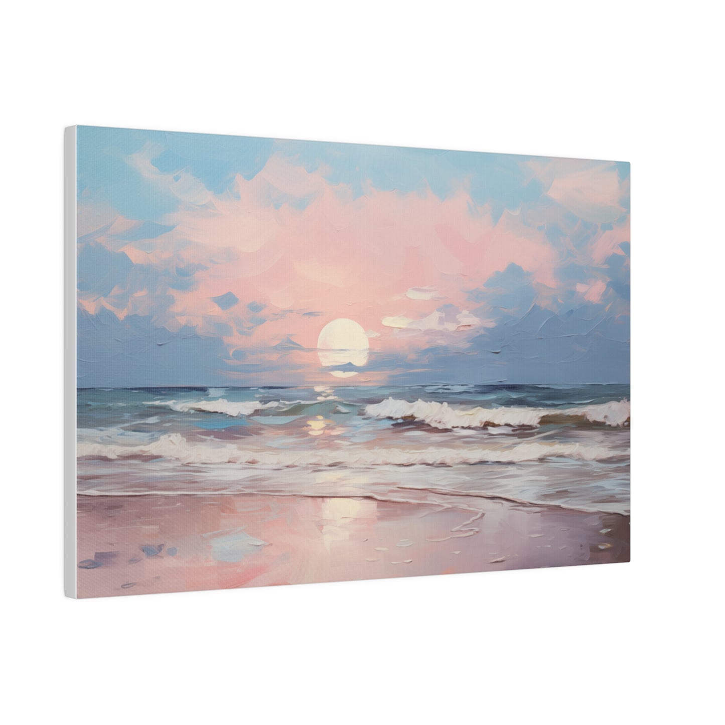 Pink Sky Beach Sunset Oil Painting Canvas Print 18″ x 12″ (Horizontal) 0.75'' Canvas Art & Wall Decor Canvas Decor Eco-friendly Hanging Hardware Holiday Picks Home & Living Indoor Matte Seasonal Picks Sustainable Wall Wood