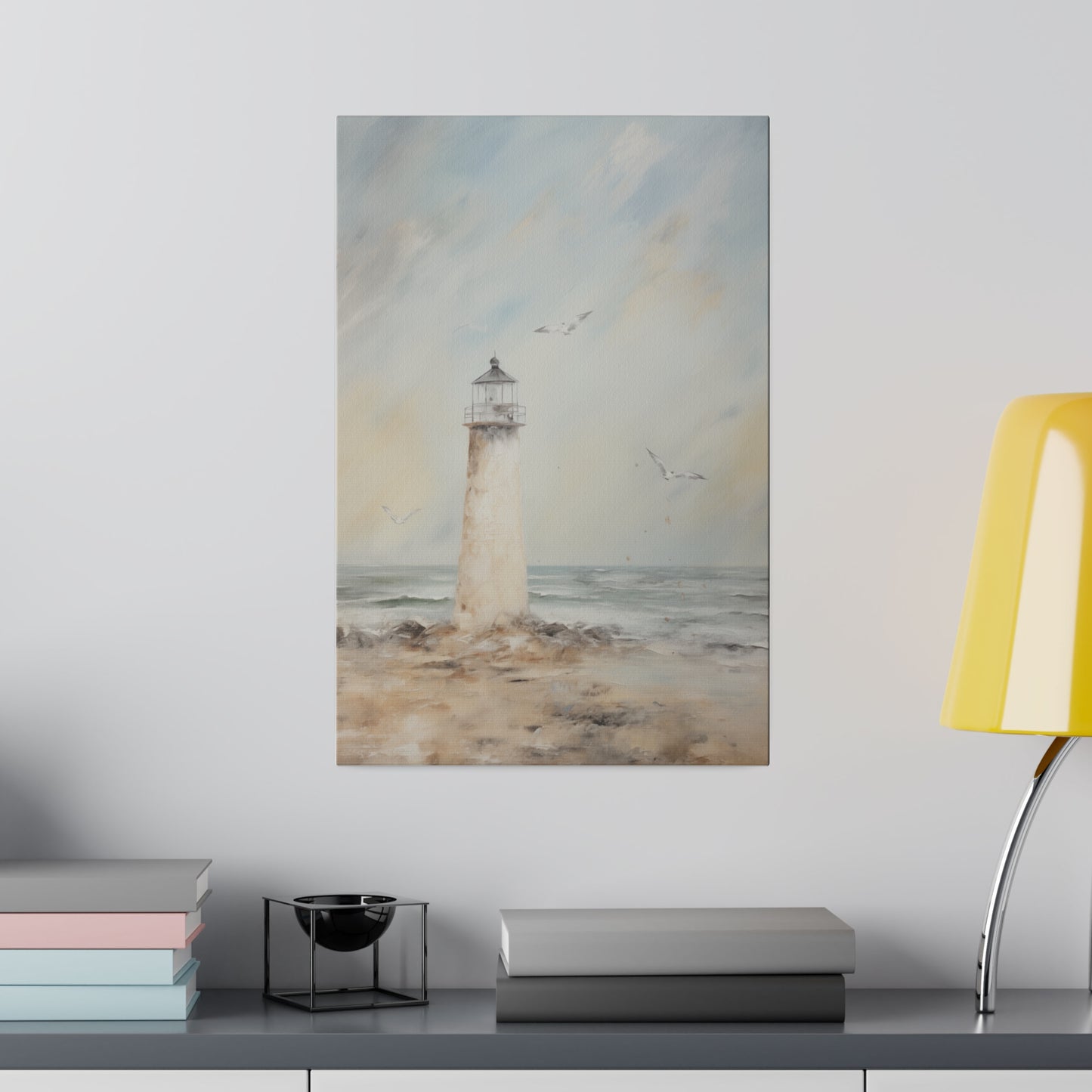 Seaside Lighthouse on the Beach Vintage Oil Painting Canvas Print Canvas Art & Wall Decor Canvas Decor Eco-friendly Hanging Hardware Holiday Picks Home & Living Indoor Matte Seasonal Picks Sustainable Wall Wood