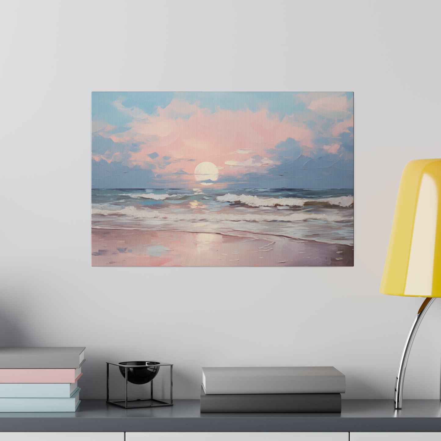 Pink Sky Beach Sunset Oil Painting Canvas Print Canvas Art & Wall Decor Canvas Decor Eco-friendly Hanging Hardware Holiday Picks Home & Living Indoor Matte Seasonal Picks Sustainable Wall Wood