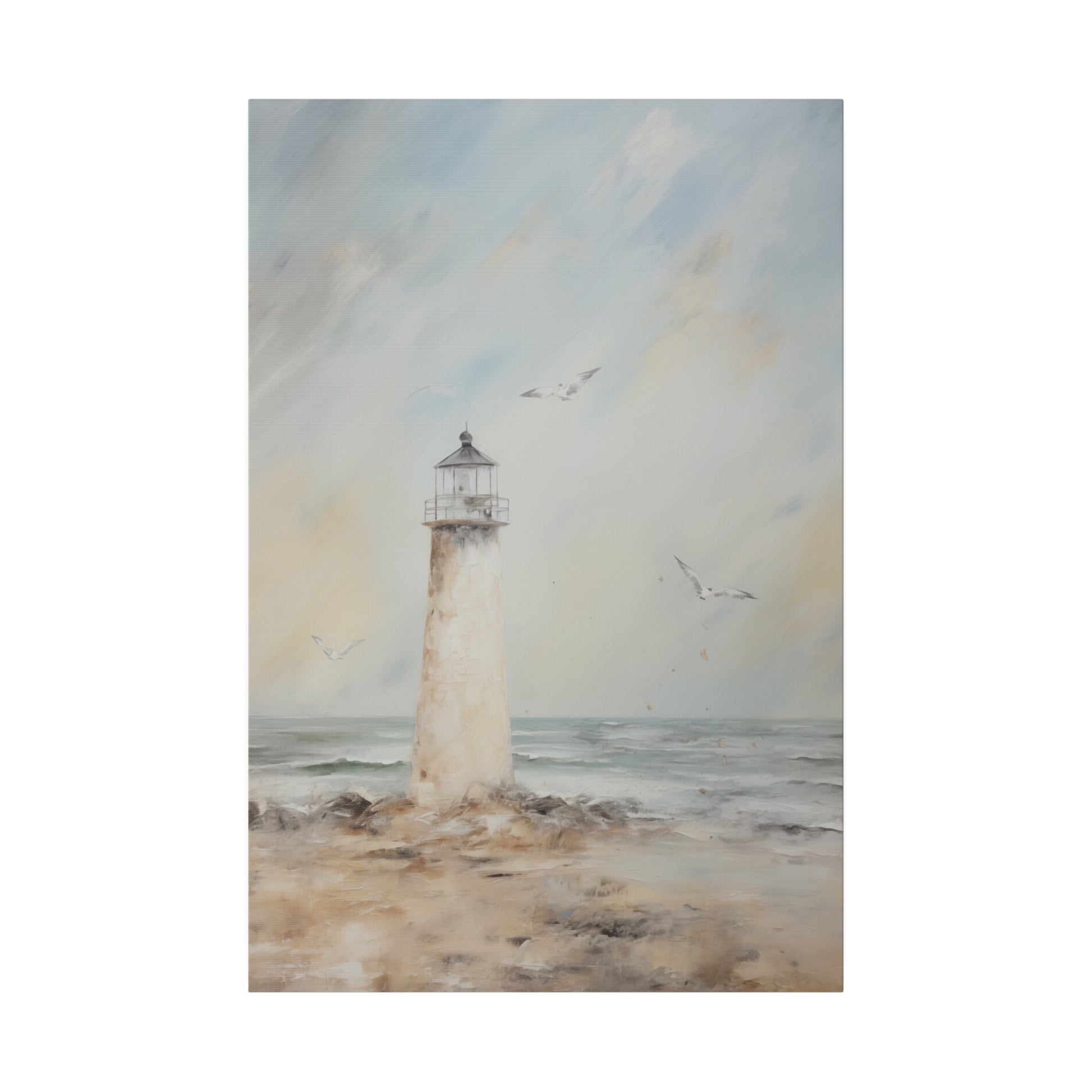 Seaside Lighthouse on the Beach Vintage Oil Painting Canvas Print Canvas Art & Wall Decor Canvas Decor Eco-friendly Hanging Hardware Holiday Picks Home & Living Indoor Matte Seasonal Picks Sustainable Wall Wood