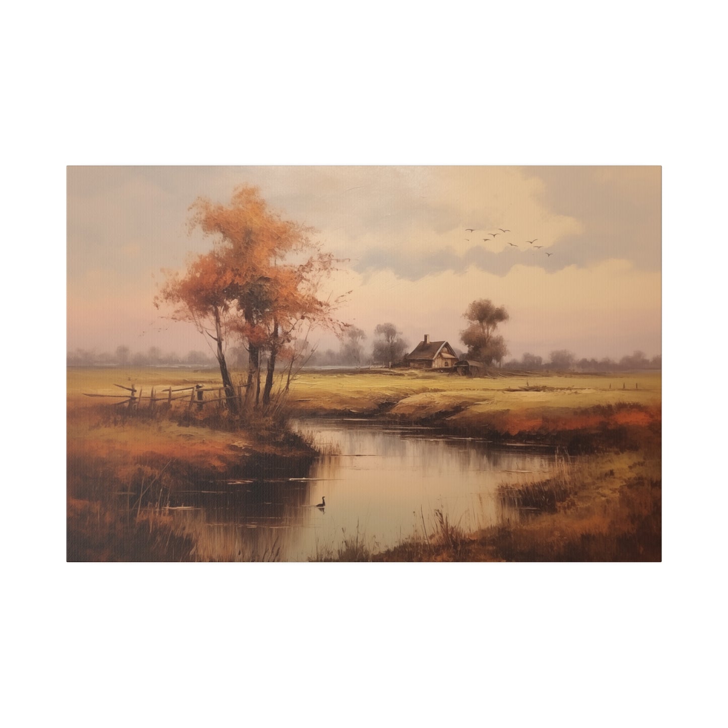 Cottage on a River Countryscape Vintage Oil Painting Canvas Print Canvas Art & Wall Decor Canvas Decor Eco-friendly Hanging Hardware Holiday Picks Home & Living Indoor Matte Seasonal Picks Sustainable Wall Wood