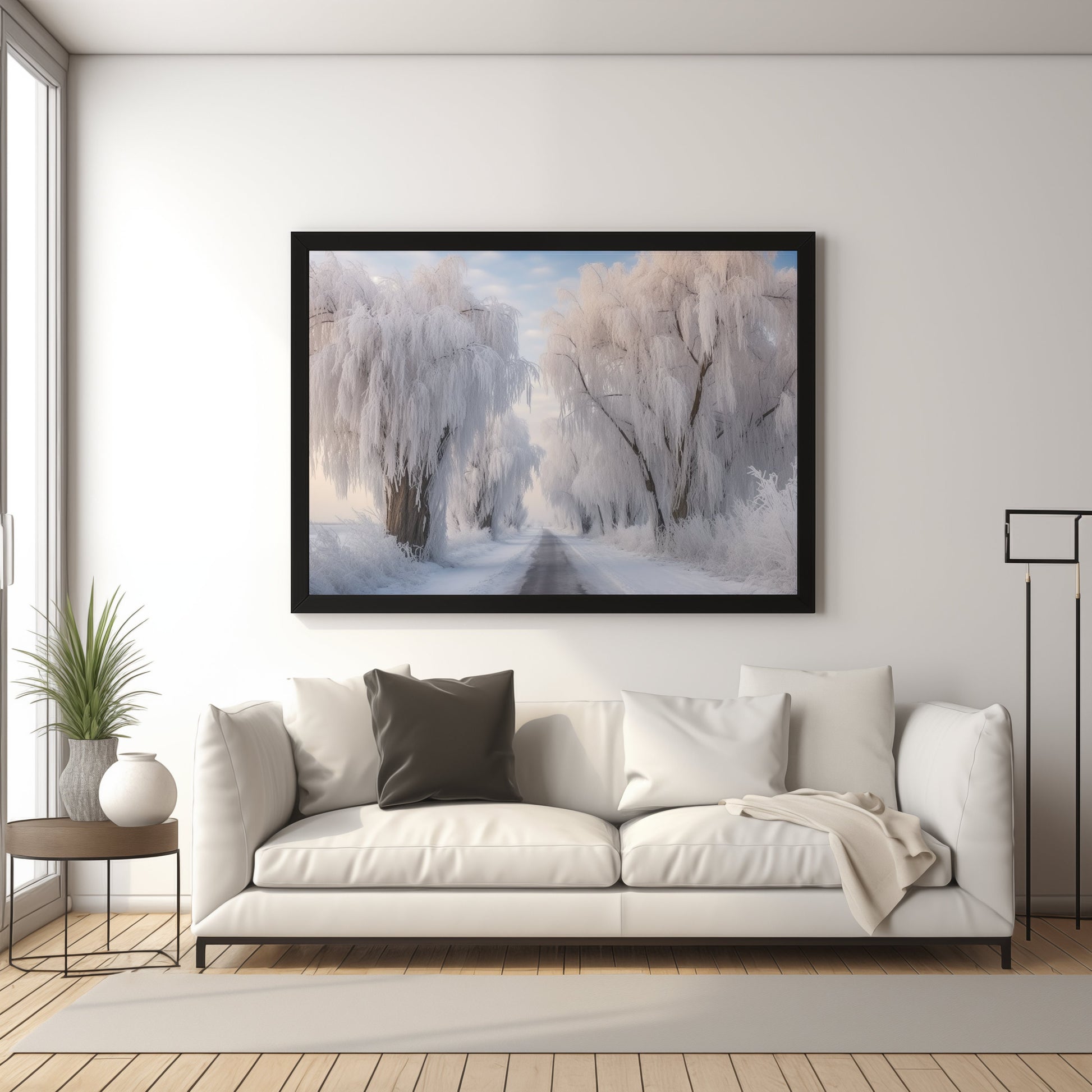 Winter Frozen Willow Trees Along Country Road Printable Oil Painting Wall Art Digital Download countryside_art digital digital_art_print downloadable_art landscape_wall_art living_room_decor modern_decor oil_painting printable_wall_art vintage_home_decor vintage_print winter_art winter_decor winter_landscape