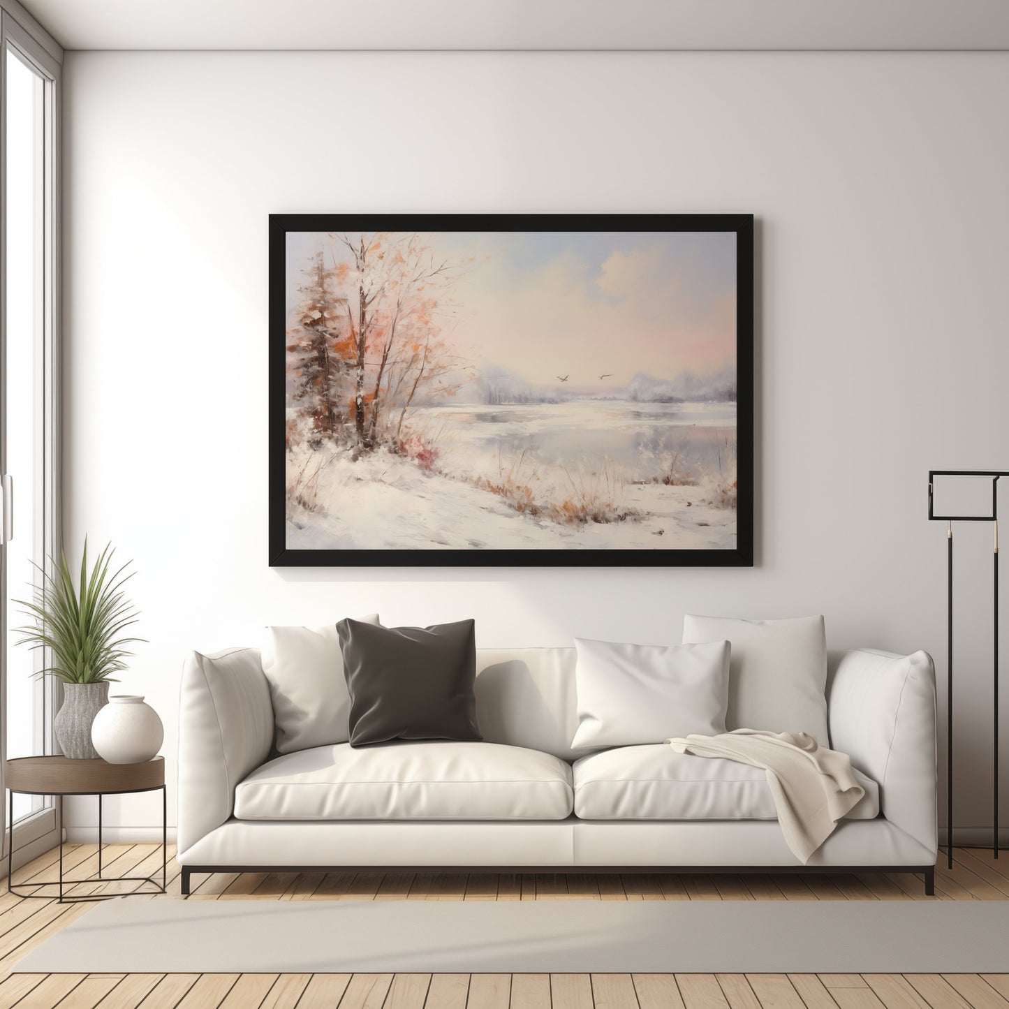 Winter Lake Landscape Printable Vintage Oil Painting Digital Download countryside_art digital digital_art_print downloadable_art landscape_wall_art living_room_decor modern_decor oil_painting printable_wall_art vintage_home_decor vintage_print winter_art winter_decor winter_landscape