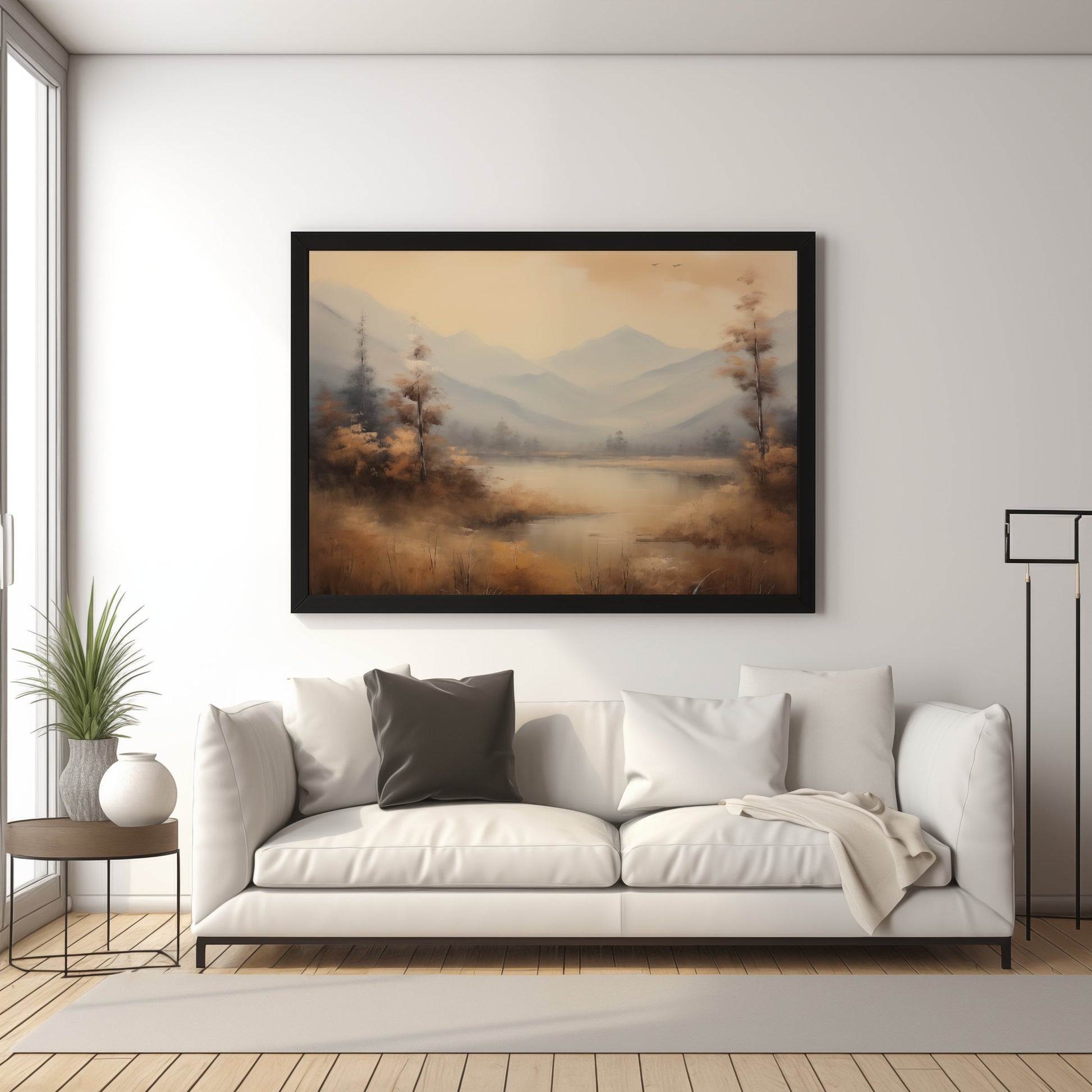 Rustic Lakeside Mountain Rage Vintage Printable Oil Painting Digital Download countryside_art digital digital_art_print downloadable_art farmhouse_decor landscape_wall_art living_room_decor midtownprintco modern_decor oil_painting printable_wall_art vintage_home_decor vintage_print wall_art