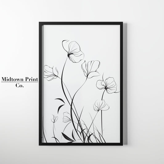 Floral Monochrome Line Art Printable Digital Download digital digital_art_print downloadable_art farmhouse_decor landscape line_art living_room_decor MidtownPrintCo modern_decor printable_line_art printable_wall_art vintage_home_decor vintage_print wall_art